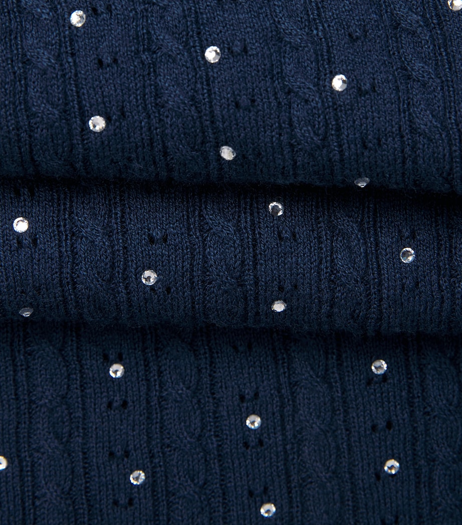 Maje Womens Cotton-Blend Rhinestone Sweater Navy Image 6