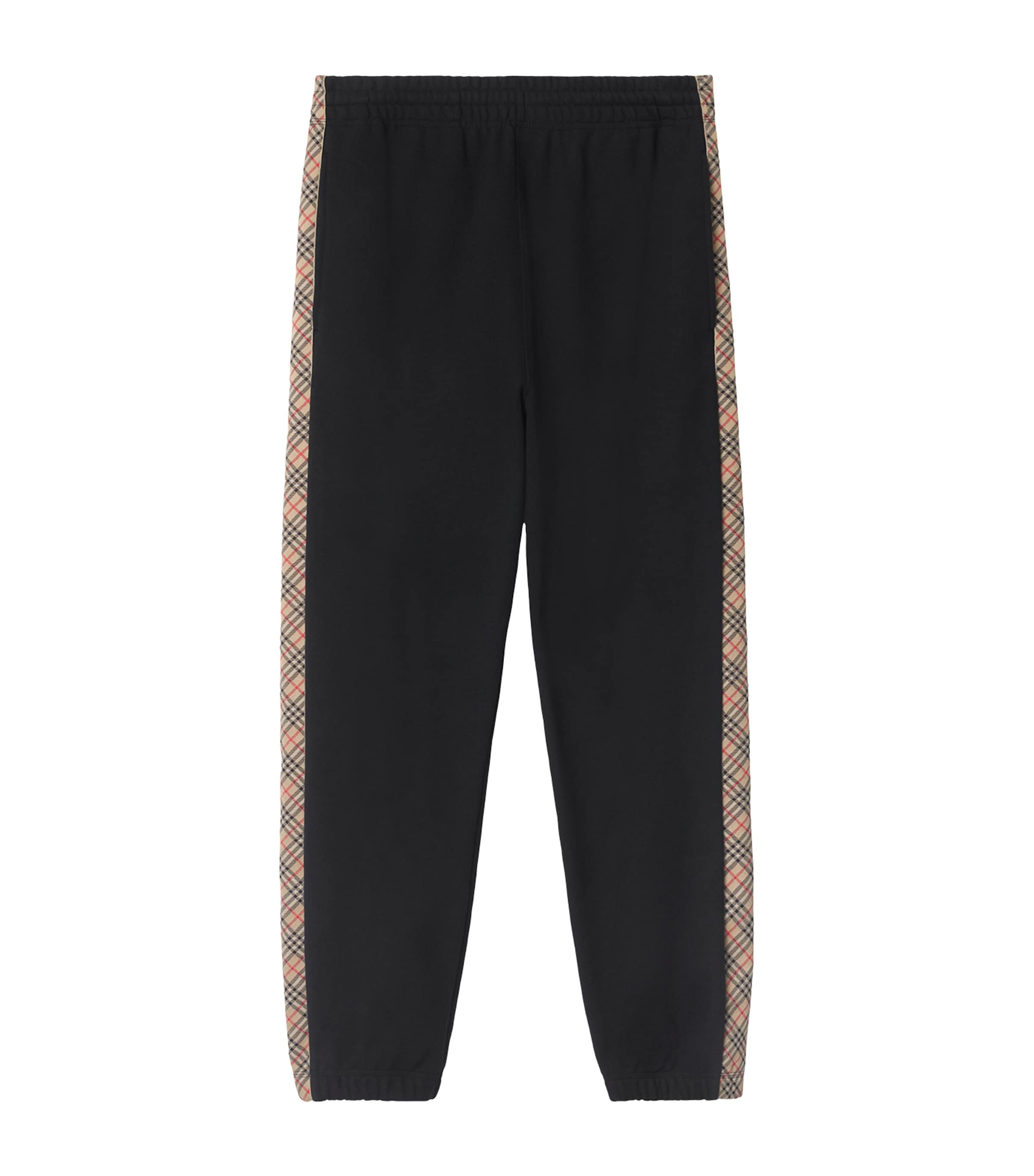 Burberry Cotton Check-trim Sweatpants In Black