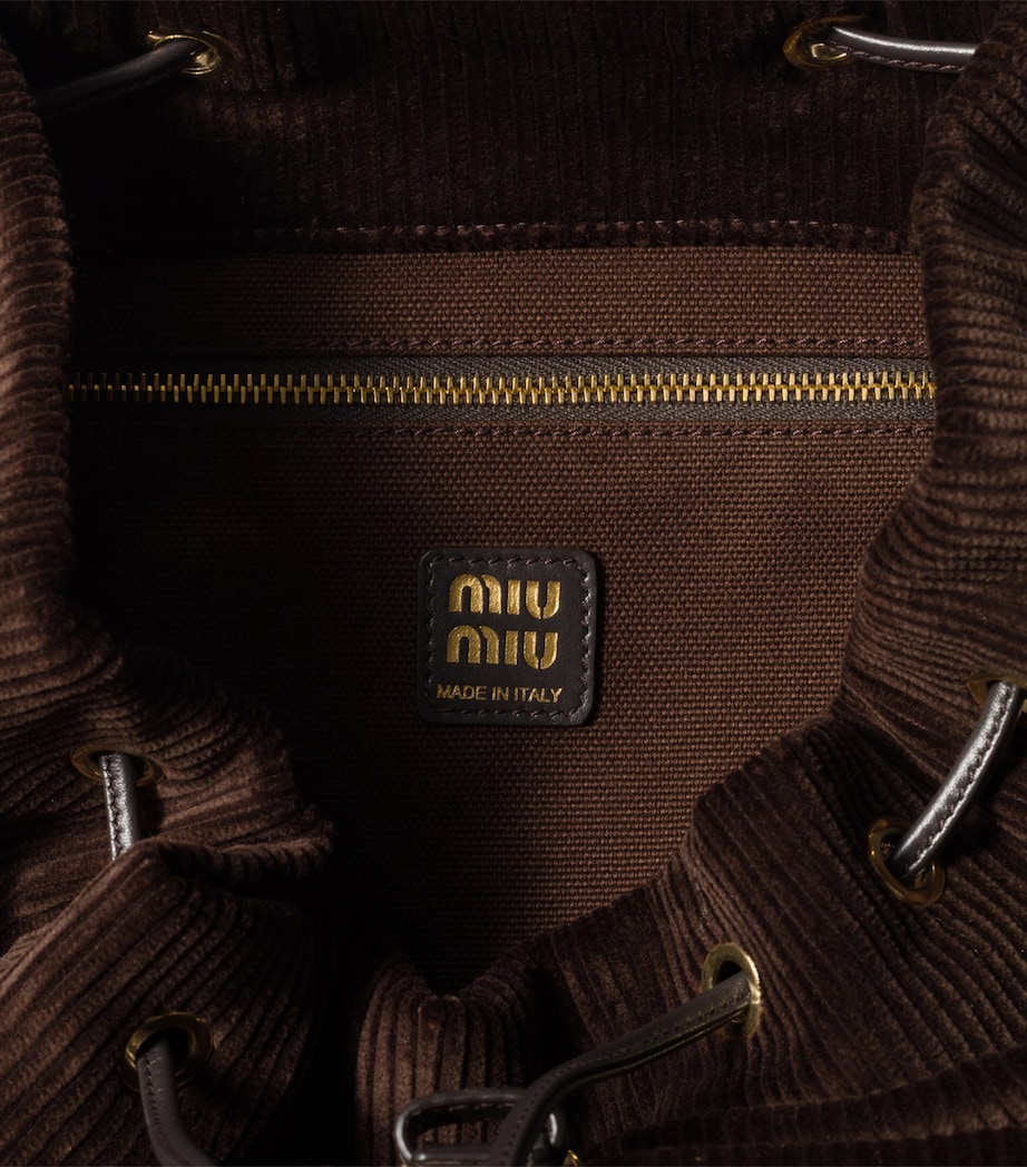 Large Corduroy Leather-Trim Backpack F0192 Image 4