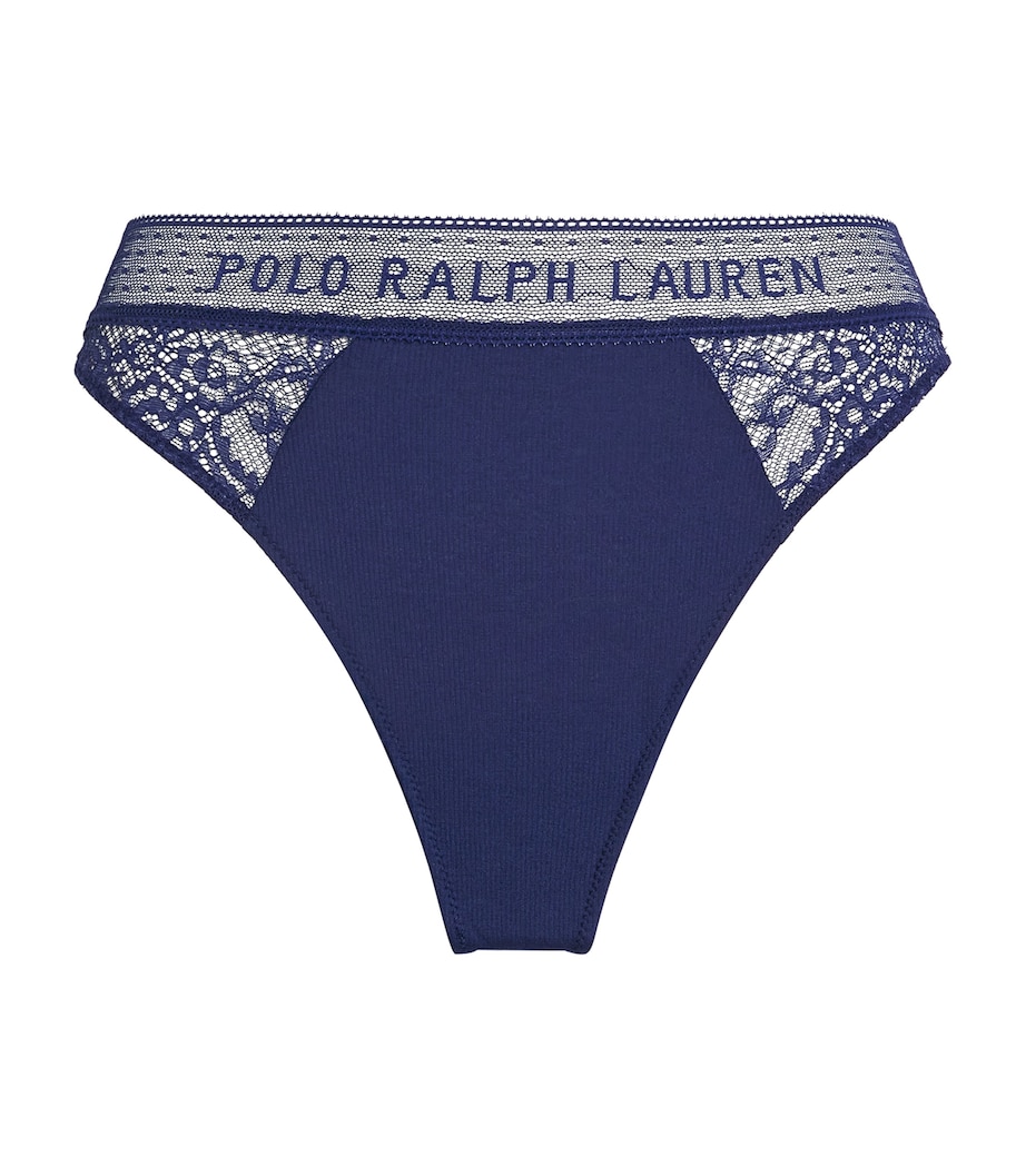 Polo Ralph Lauren Womens Lace-Detail Thong Navy Image 1