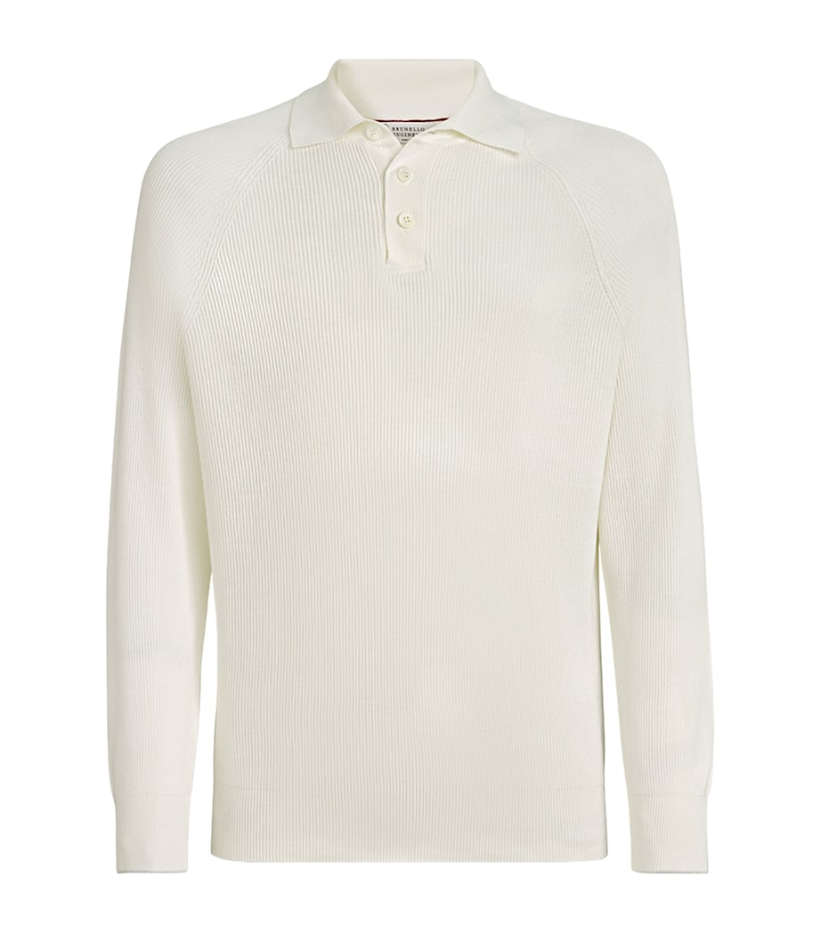 Brunello Cucinelli Mens Cotton Rib-Knit Polo Sweater Image 1