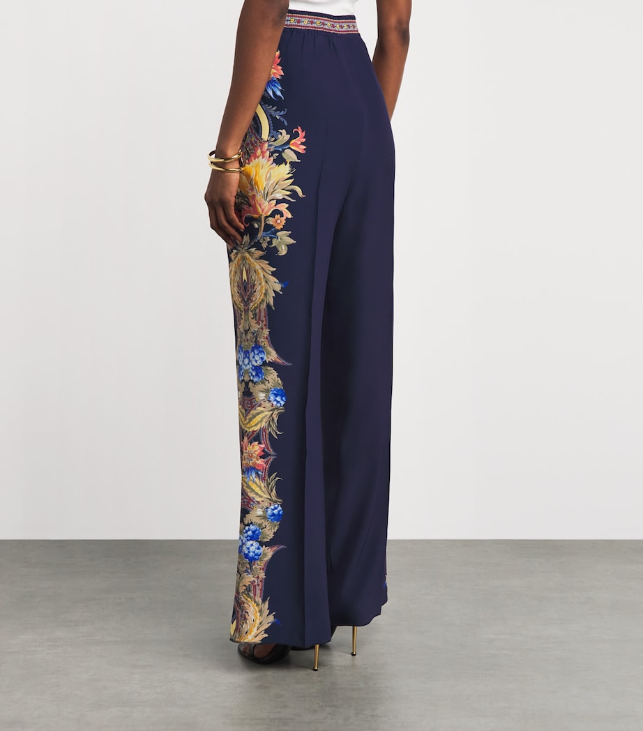 Etro Womens Silk Floral Straight Trousers Print/blue Bs Image 5