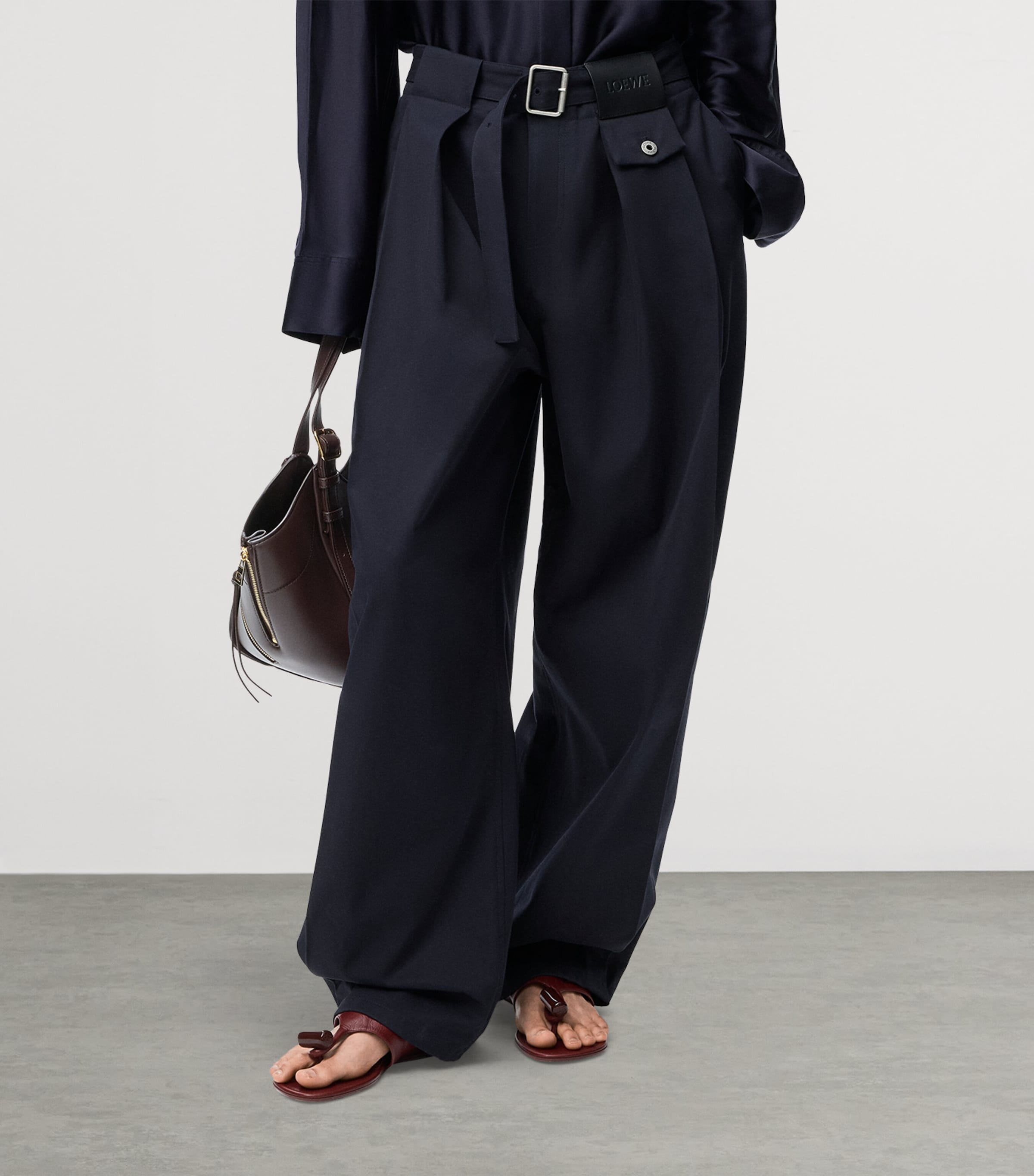 Cotton-Silk Gabardine Belted Trousers DARK NAVY Image 3