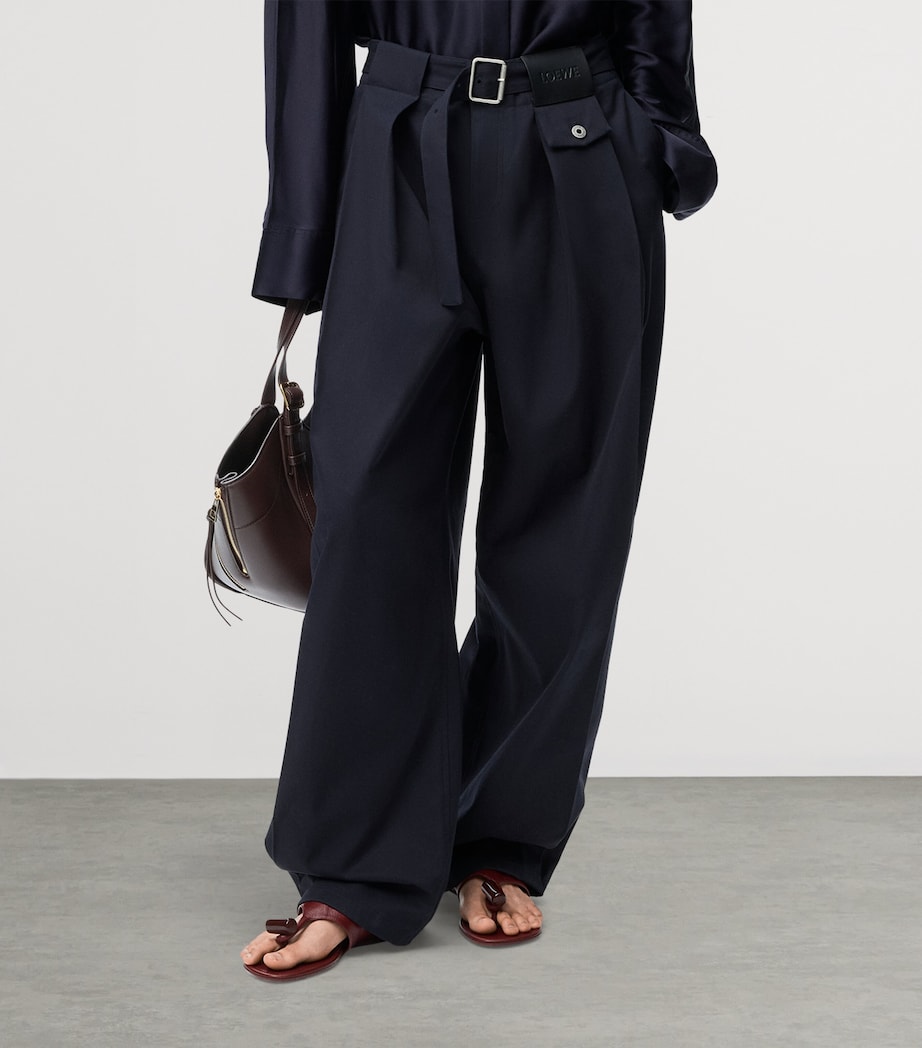 Cotton-Silk Gabardine Belted Trousers DARK NAVY Image 3
