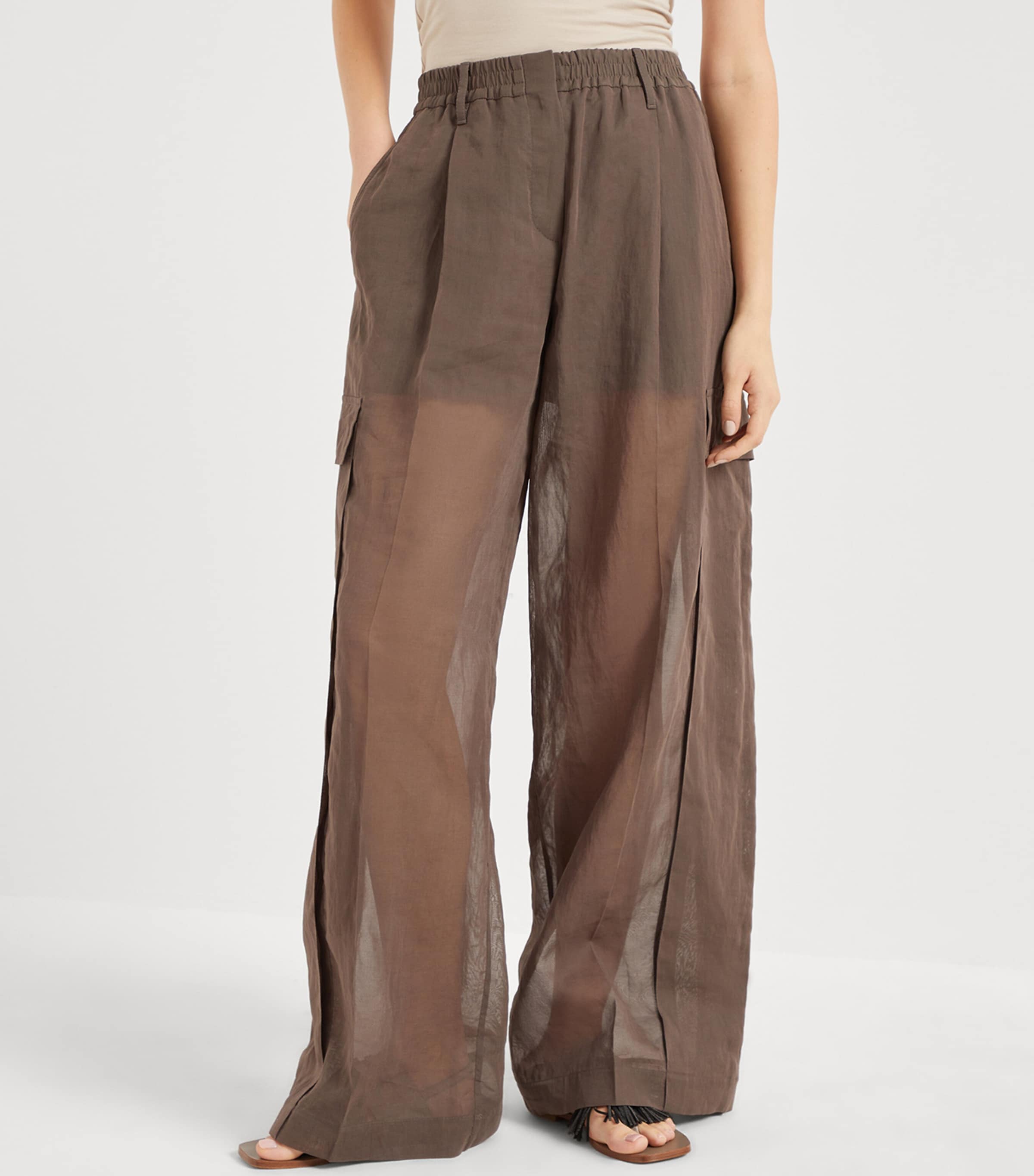 パンツ BRUNELLO CUCINELLI Track trousers in stretch silk satin Brunello Cucinelli Stretch Silk Satin Track Trousers