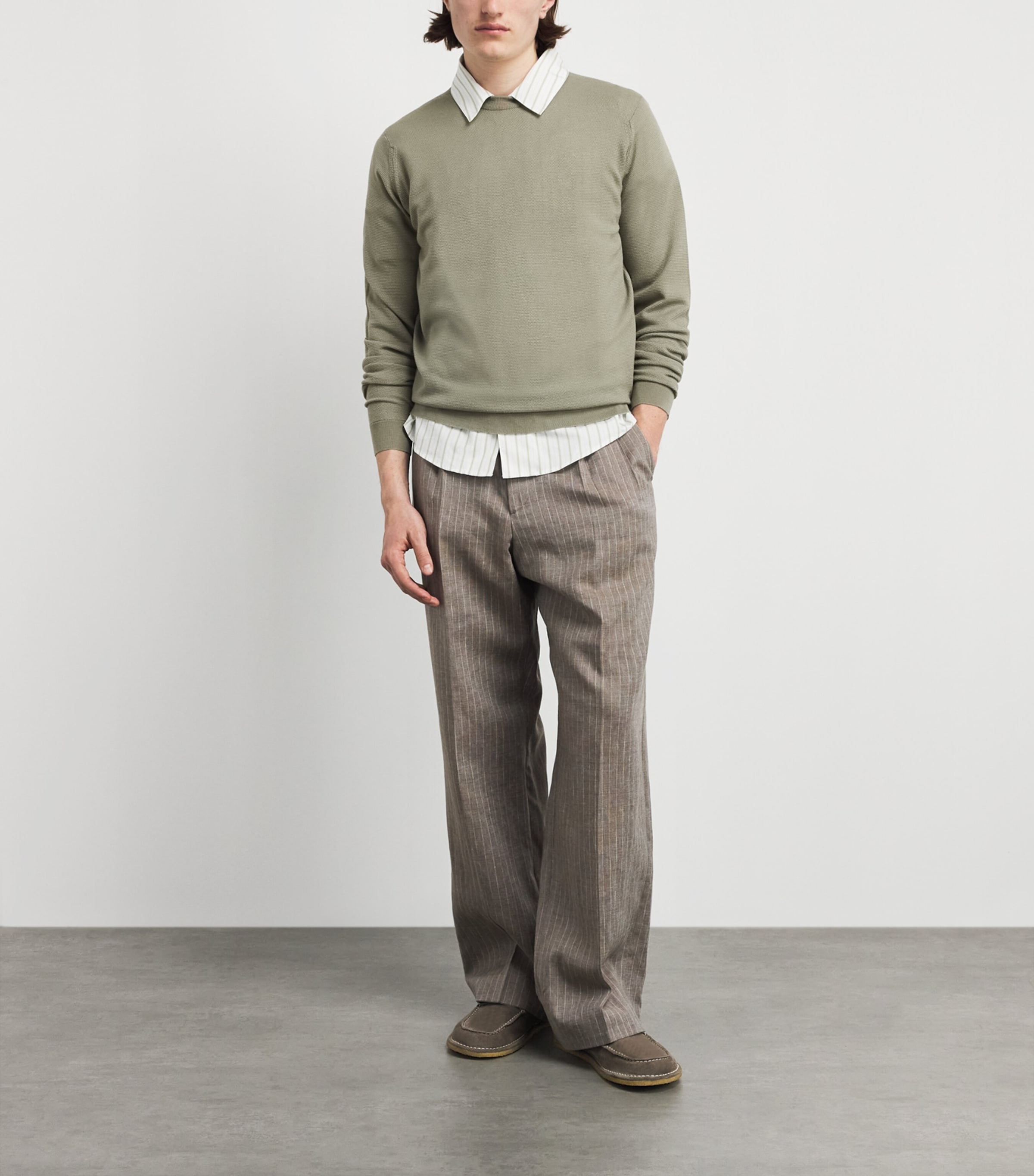 John Smedley Mens Merino Wool Textured Sweater Thistle Dew Image 2