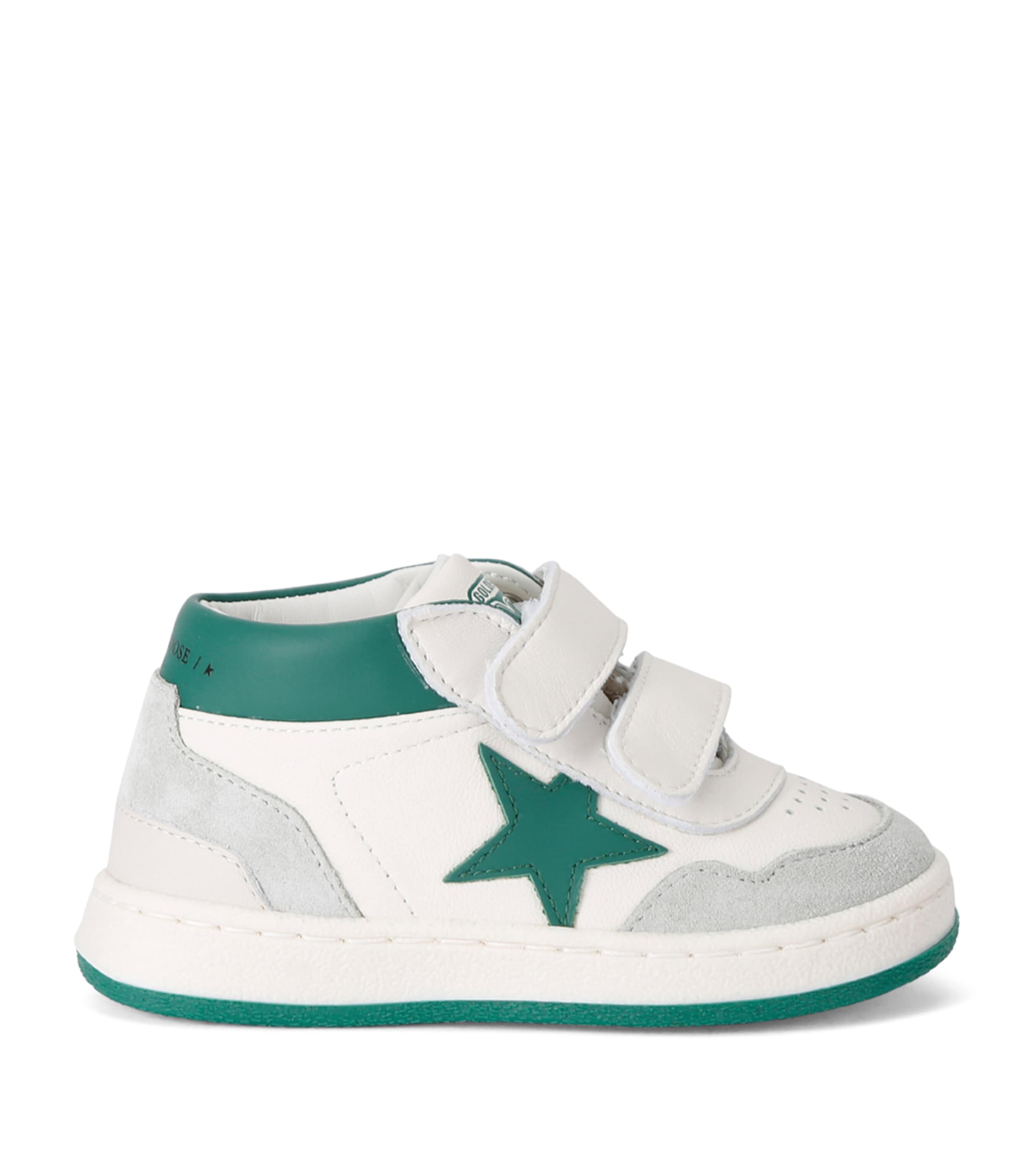 Golden Goose White June Sneakers For Kids With Star In Green