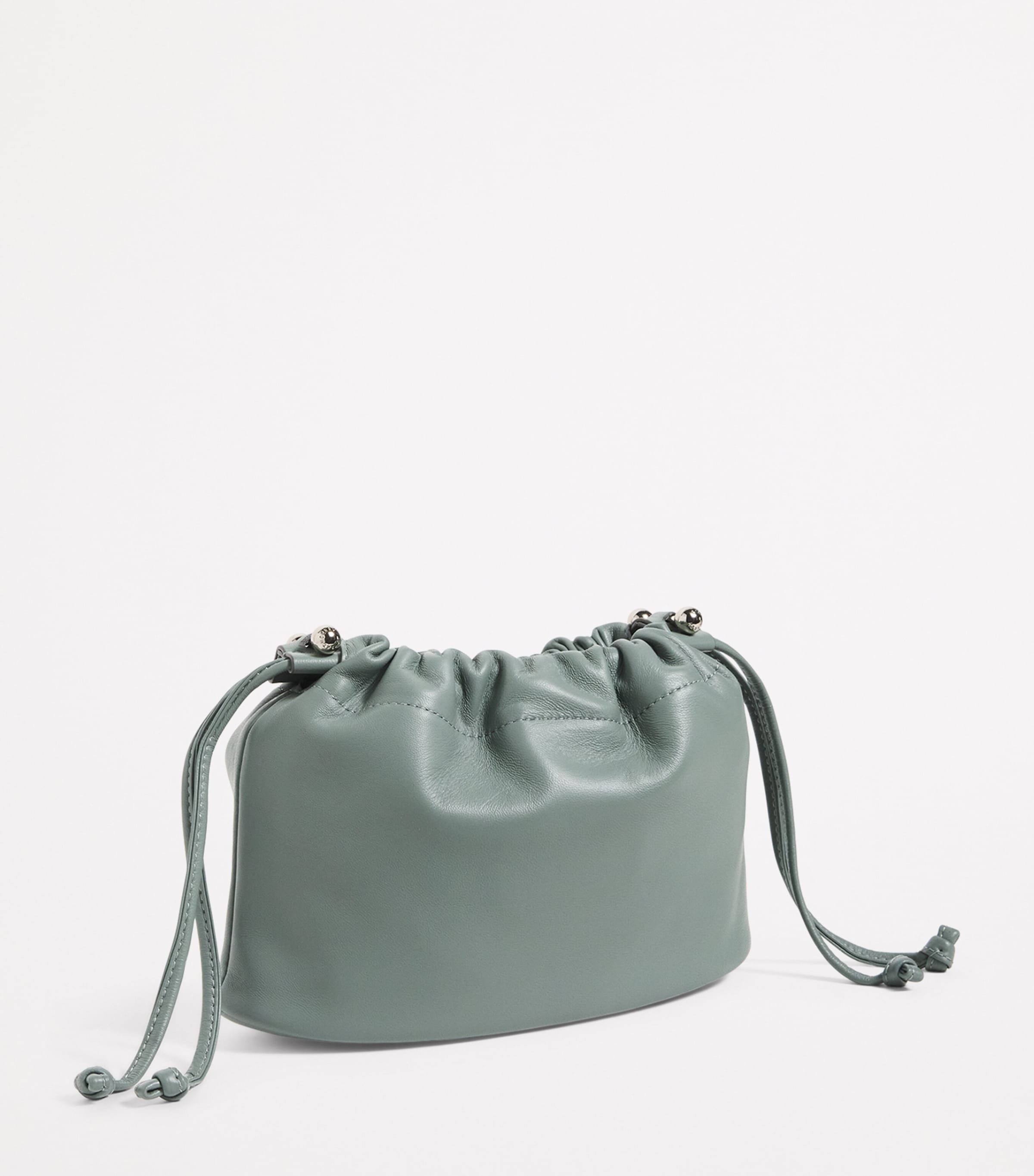Strathberry Leather Drawstring Charlotte Clutch Bag Stone Blue Image 3