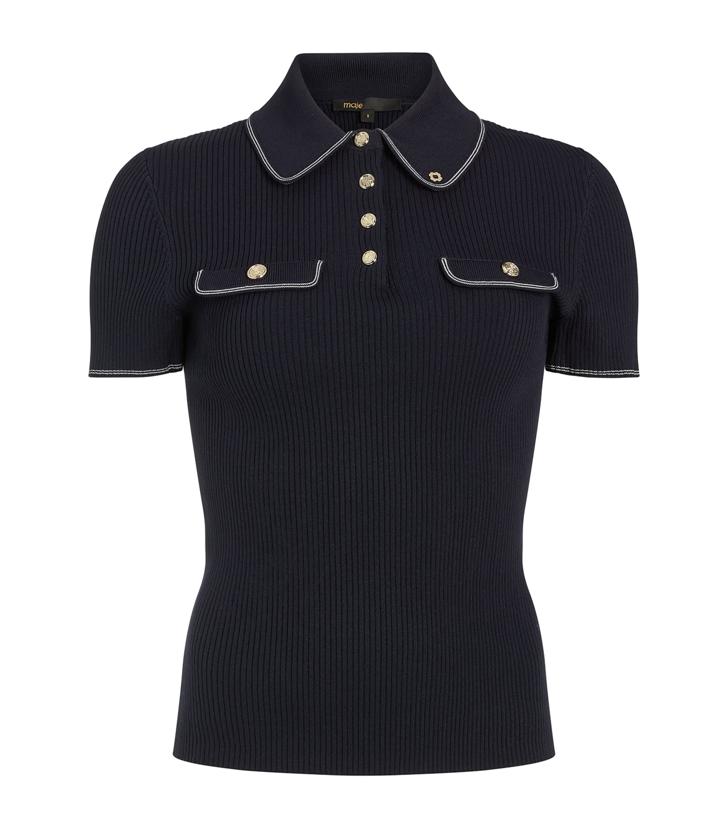 Maje Ribbed Polo Shirt In Black