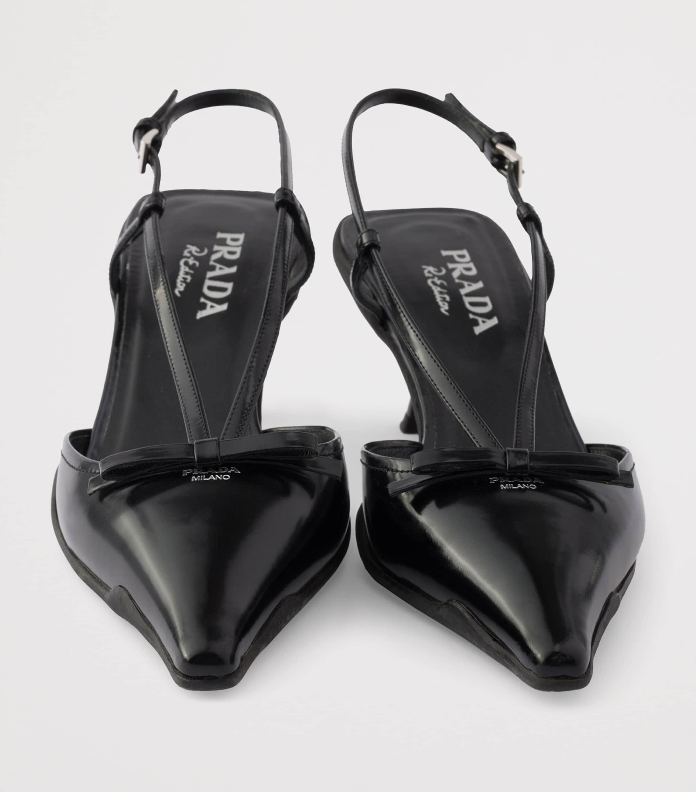 Prada Brushed Leather Bow Slingback Pumps 55 Black Image 5
