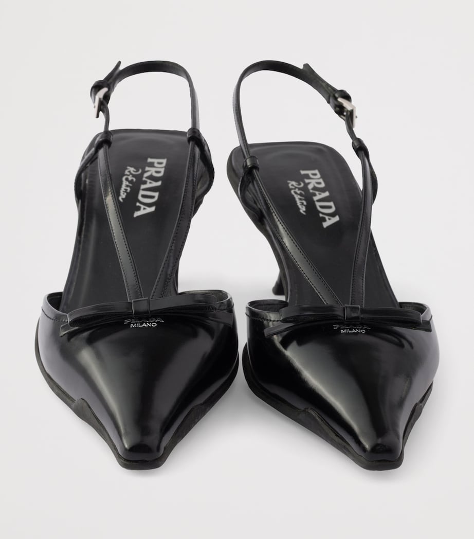 Prada Brushed Leather Bow Slingback Pumps 55 Black Image 5