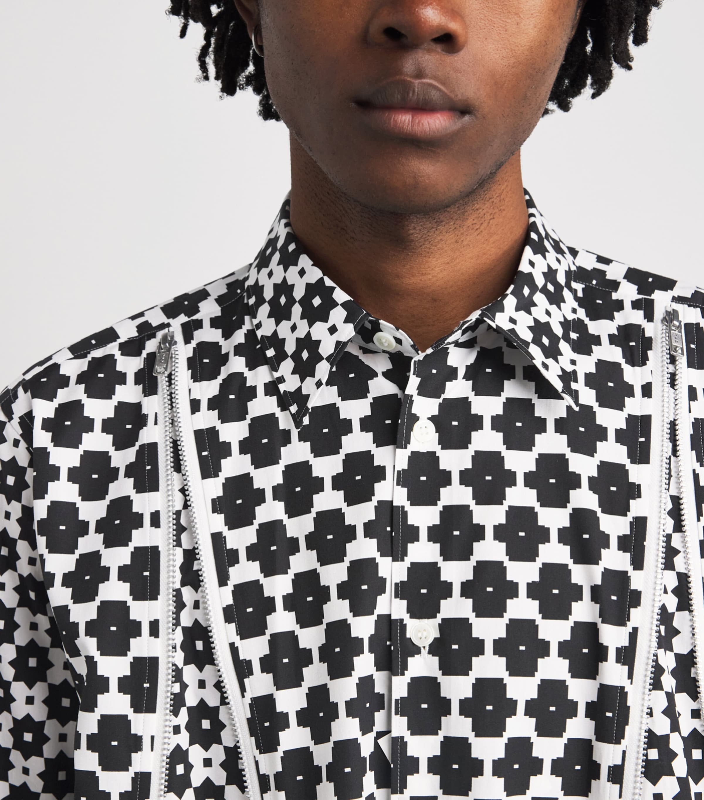Comme Des Garçons Homme Plus Mens Cotton Floral Zip-Detail Shirt White/black Image 3