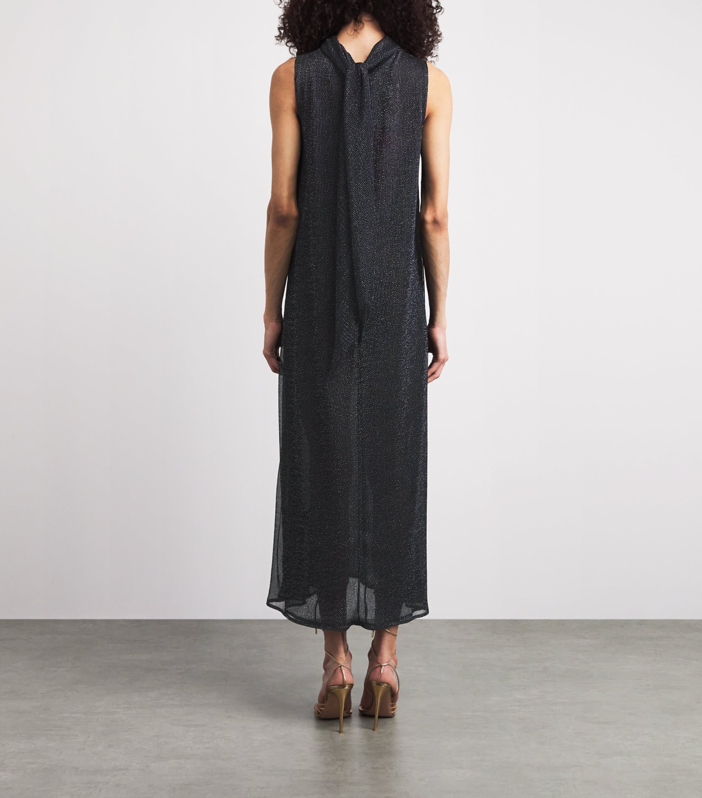 Talbot Runhof Womens Crystal-Embellished Tie-Neck Maxi Dress Royal Navy Image 4