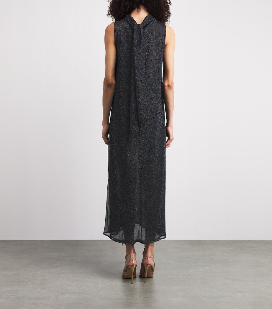 Talbot Runhof Womens Crystal-Embellished Tie-Neck Maxi Dress Royal Navy Image 4
