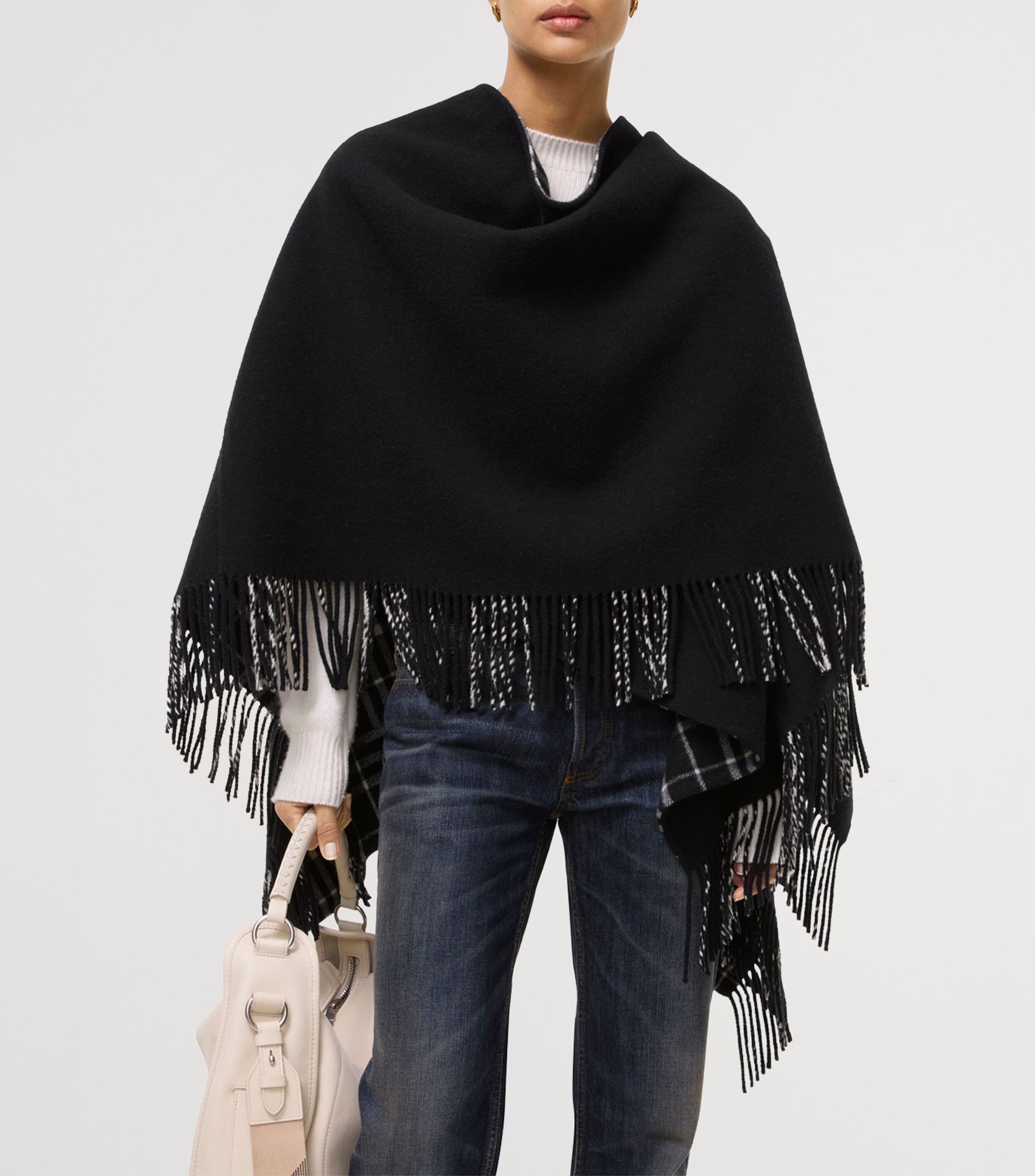 Burberry Wool Fringe Blanket Cape Blackcalico Image 2