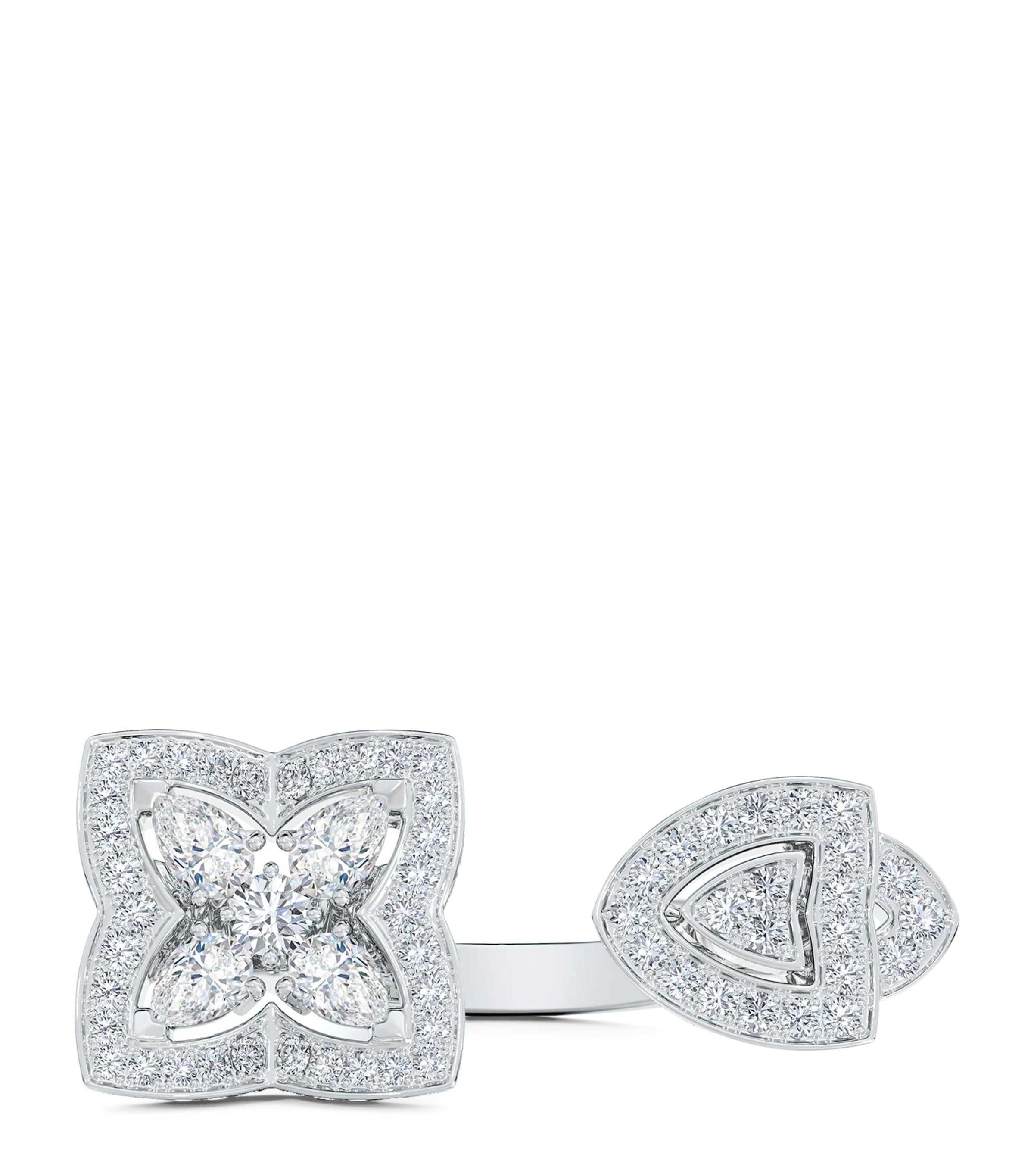 De Beers White Gold And Diamond Enchanted Lotus Open Ring In Metallic