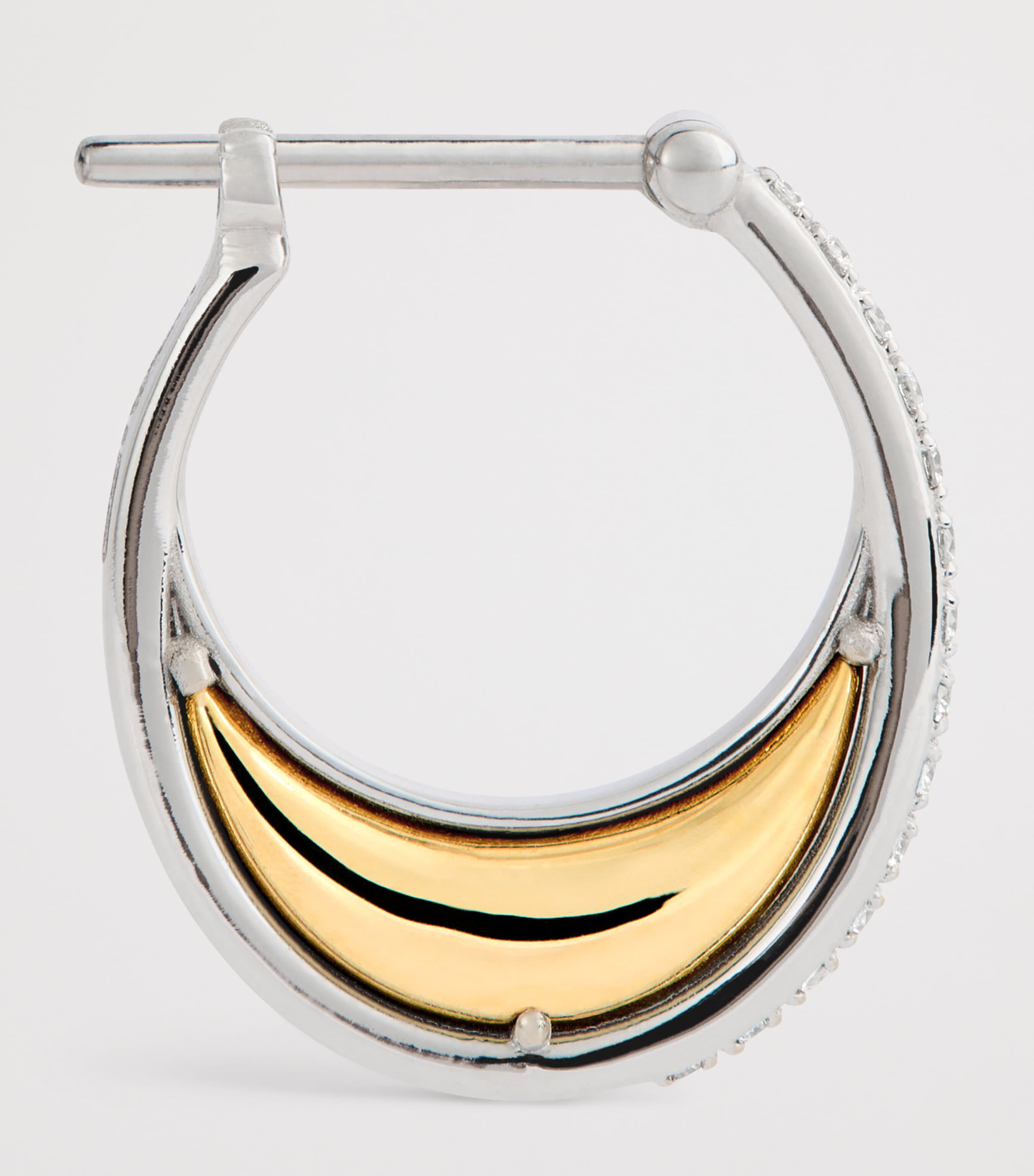 Mixed Gold and Diamond Bloop Moon N*93 Hoop Earrings MIXED GOLD Image 4