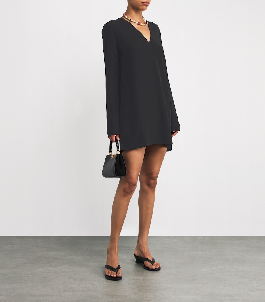 Silk Long-Sleeve Mini Dress BLACK Image 2