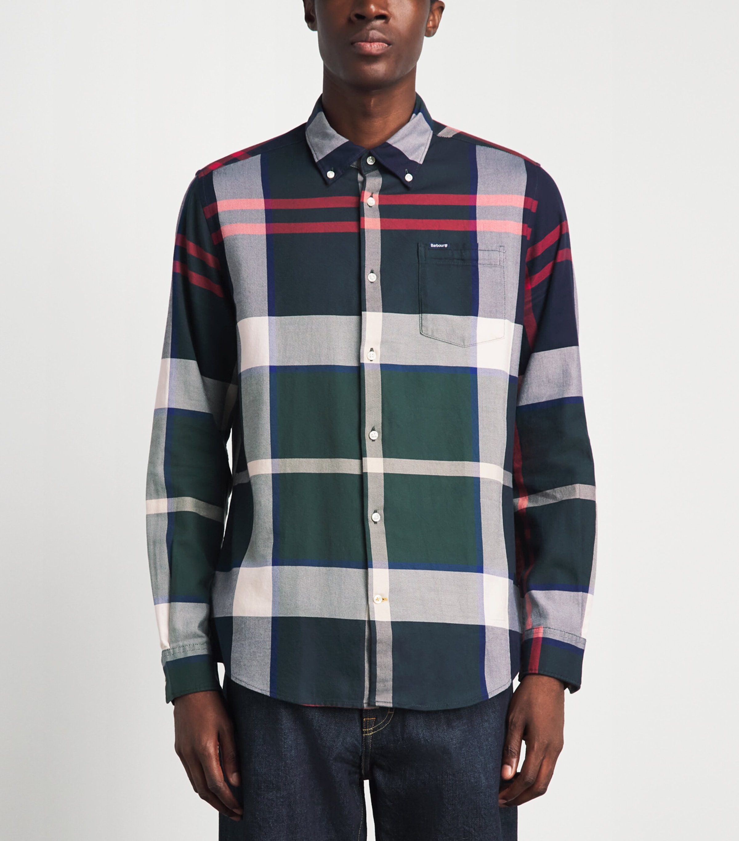 Barbour Mens Cotton Tartan Dunoon Shirt Evergreen Tartan Image 4