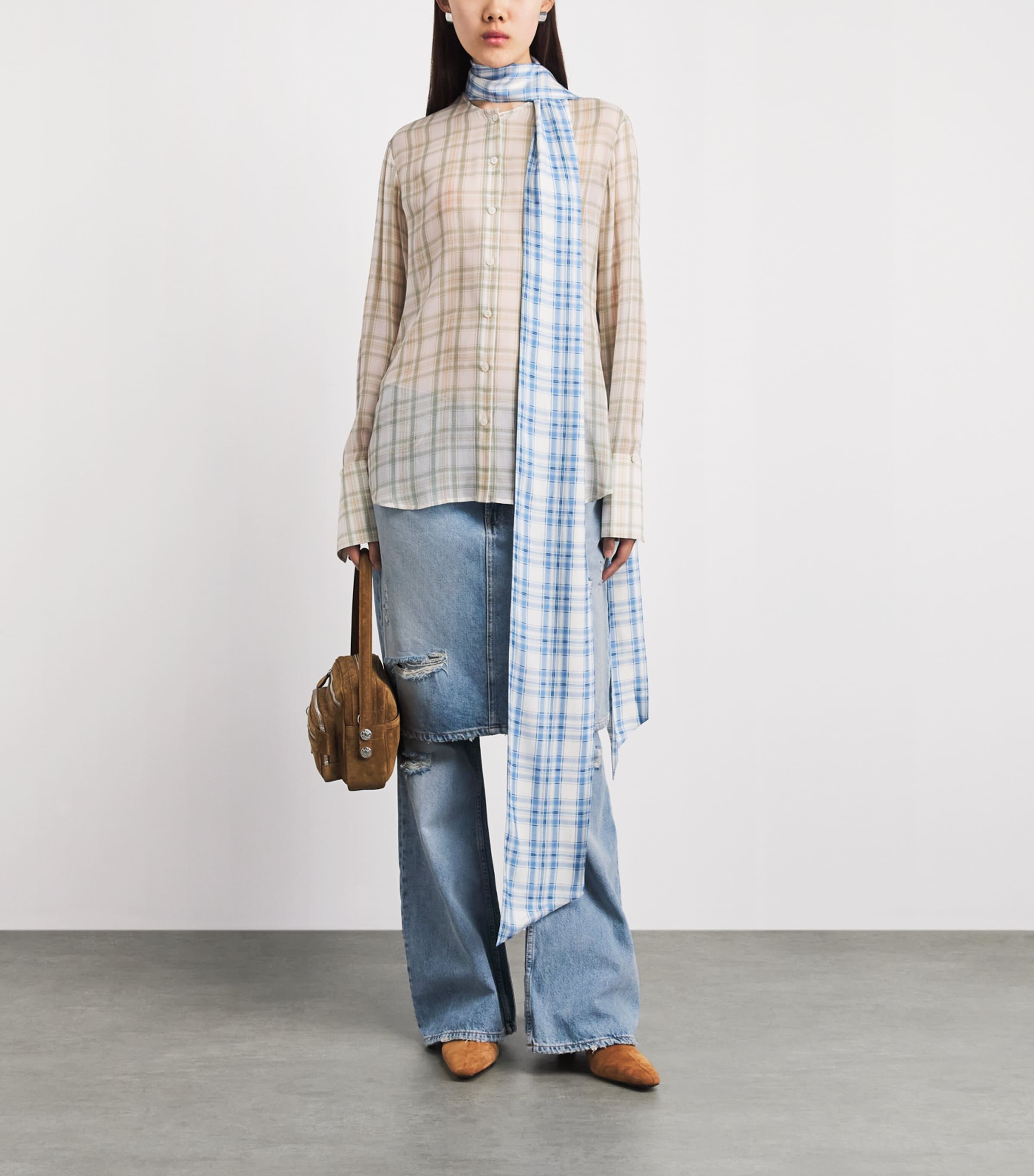 Acne Studios Womens Layered Wide-Leg Mid-Rise Jeans Light Blue Image 2