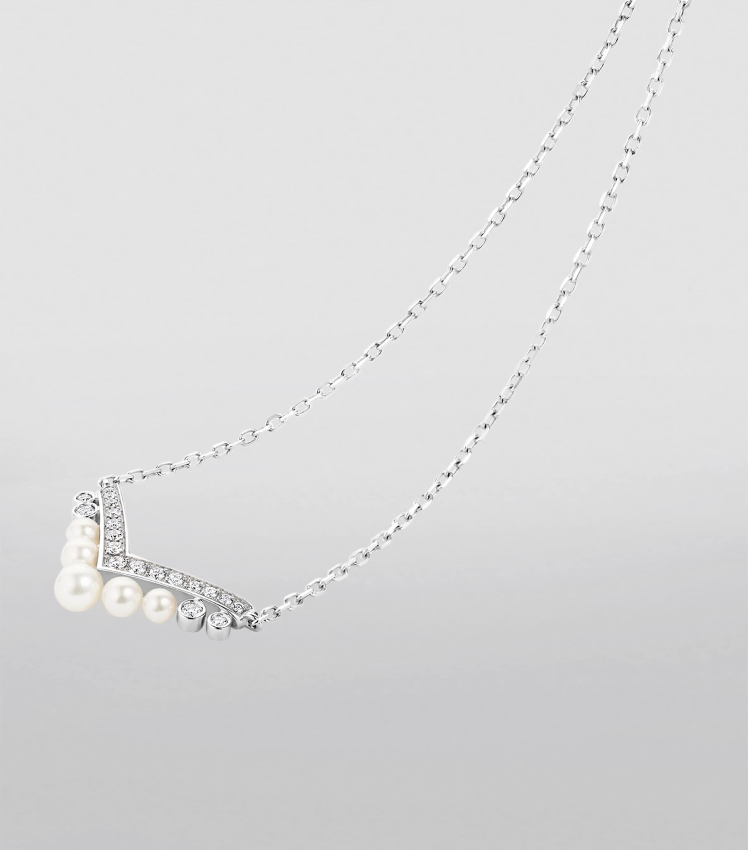 White Gold, Diamond and Pearl Joséphine Aigrette Pendant Necklace WHITE GOLD Image 2