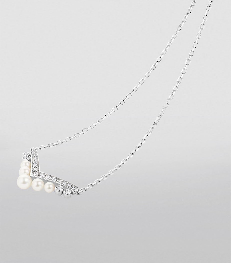 White Gold, Diamond and Pearl Joséphine Aigrette Pendant Necklace WHITE GOLD Image 2