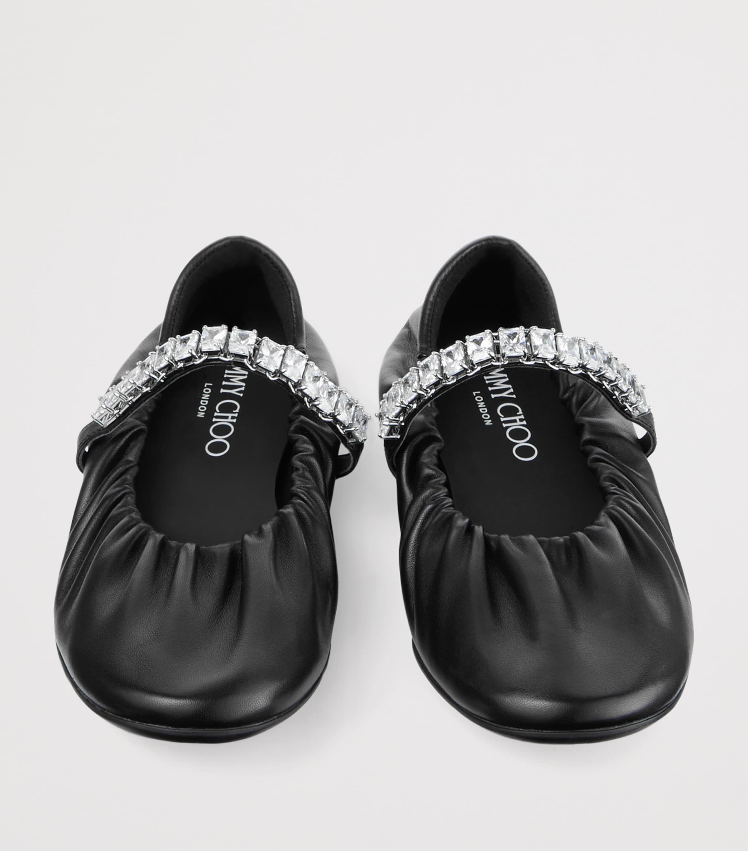 Jimmy Choo Jade Embellished Leather Ballet Flats X Black/crystal Image 4