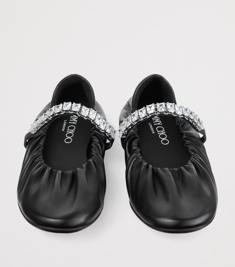 Jimmy Choo Jade Embellished Leather Ballet Flats X Black/crystal Image 4