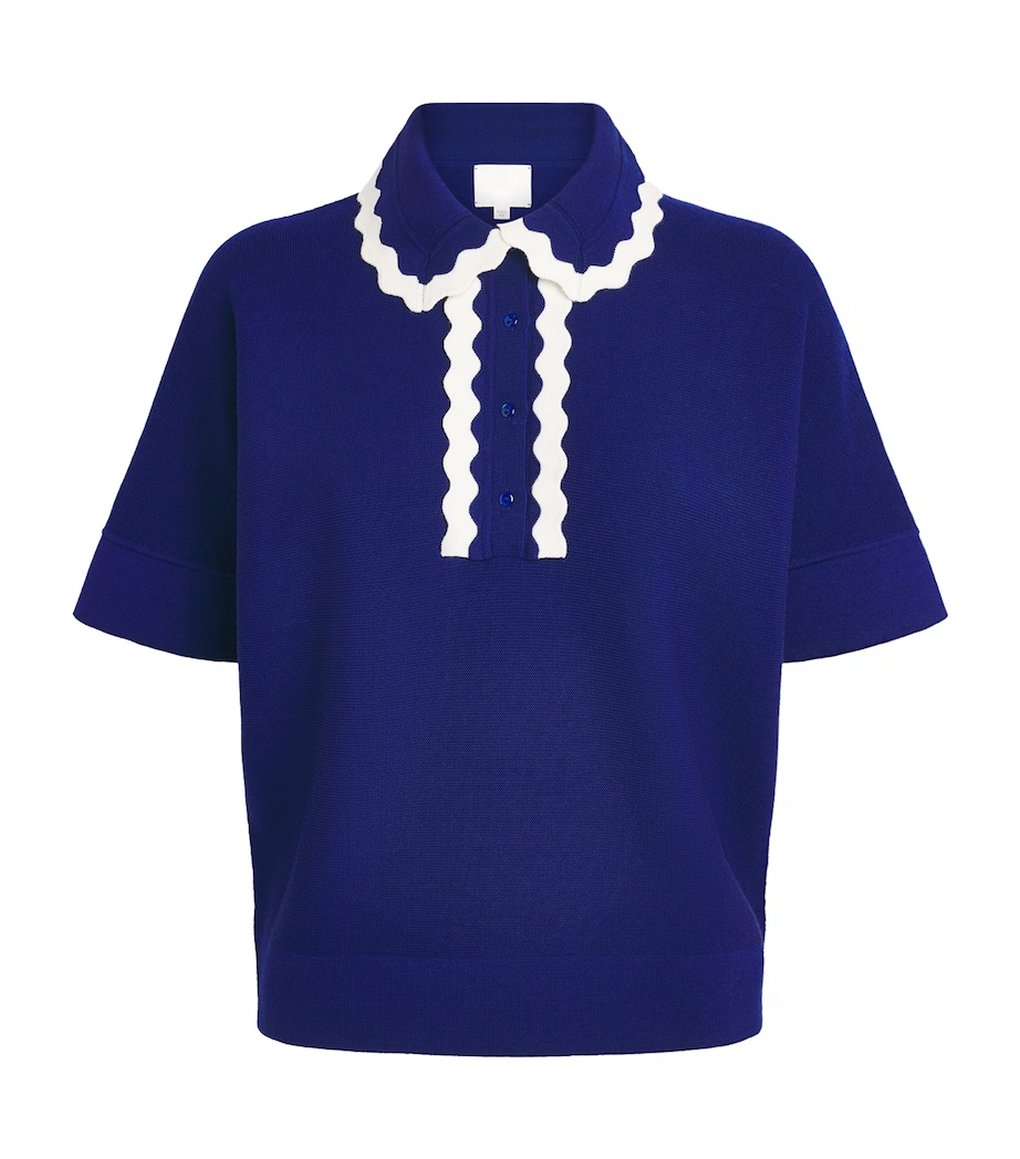 Molli Womens Virgin Wool Scalloped-Collar Sweater Blue Faience Milk Image 1