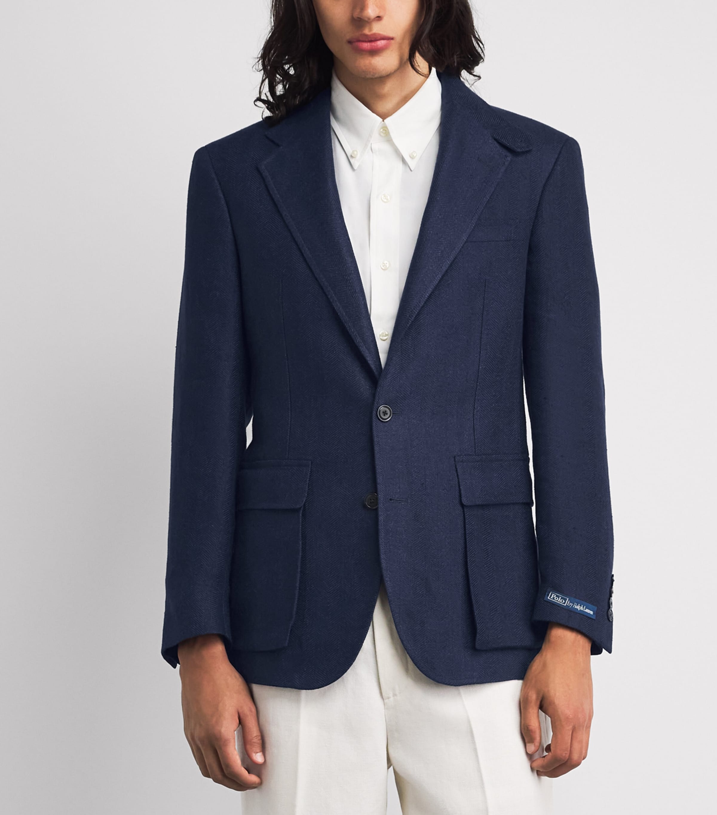 Polo Ralph Lauren Mens Wool Herringbone RL67 Blazer Navy Image 4