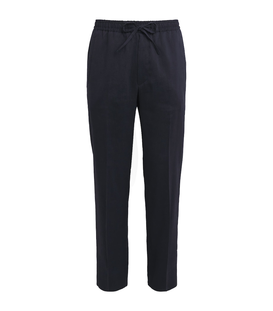 Corneliani Mens Linen-Virgin Wool-Mohair Drawstring Trousers Navy Blue Image 1