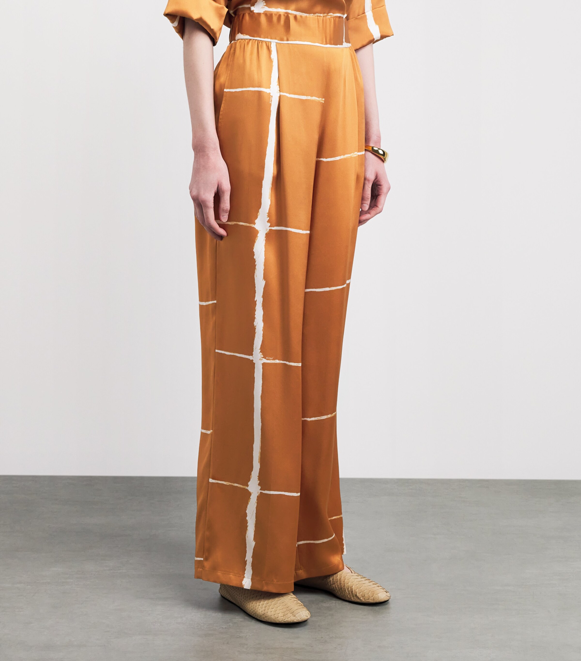 Kiton Womens Silk Printed Trousers Leather/white Image 4