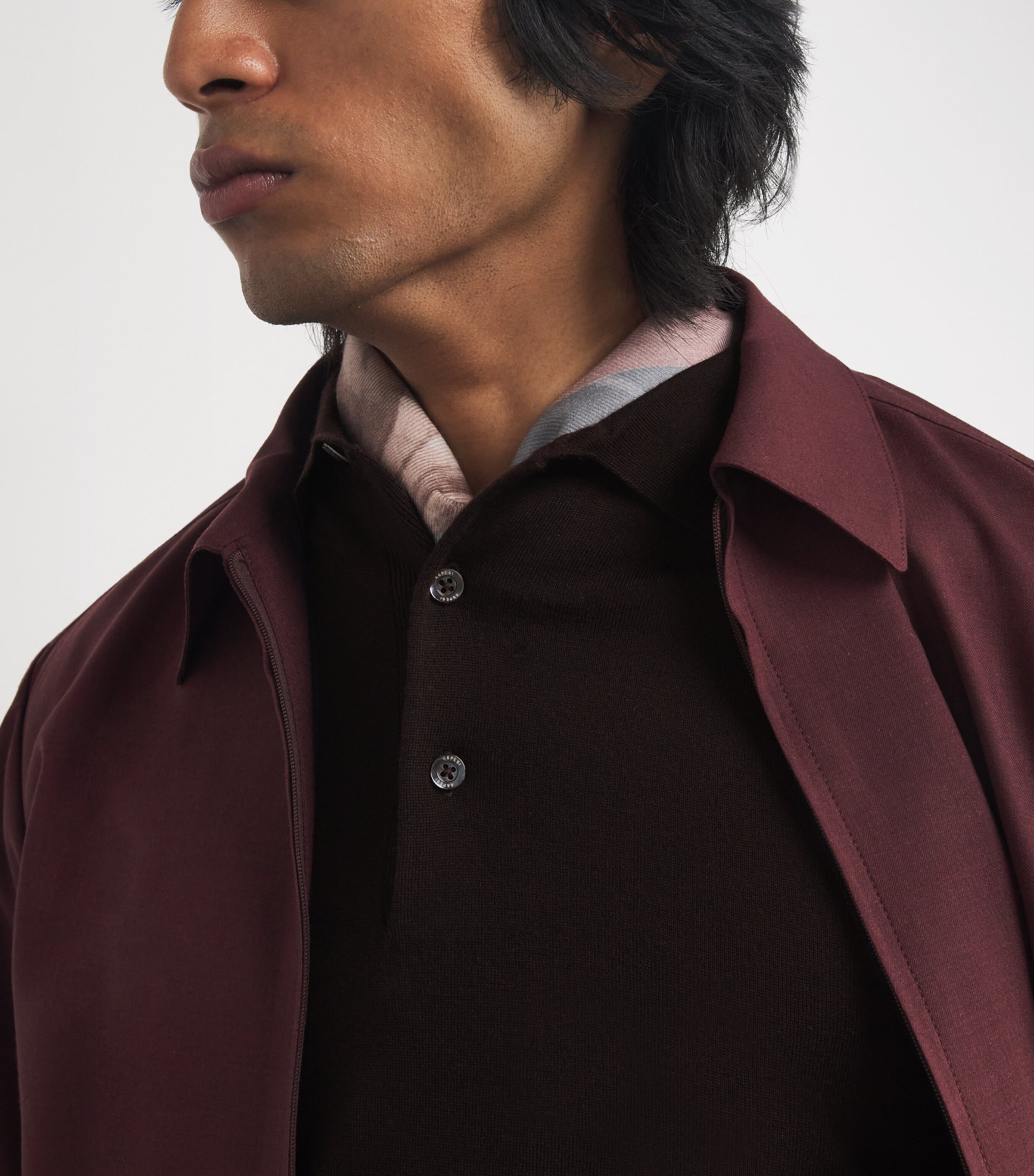 Aspesi Mens Virgin Wool Long-Sleeve Polo Shirt Marrone Image 6