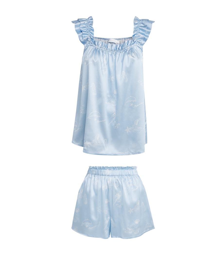 Silk-Blend Sea Print Tank and Short Pyjama Set OCEAN BLUE Image 1