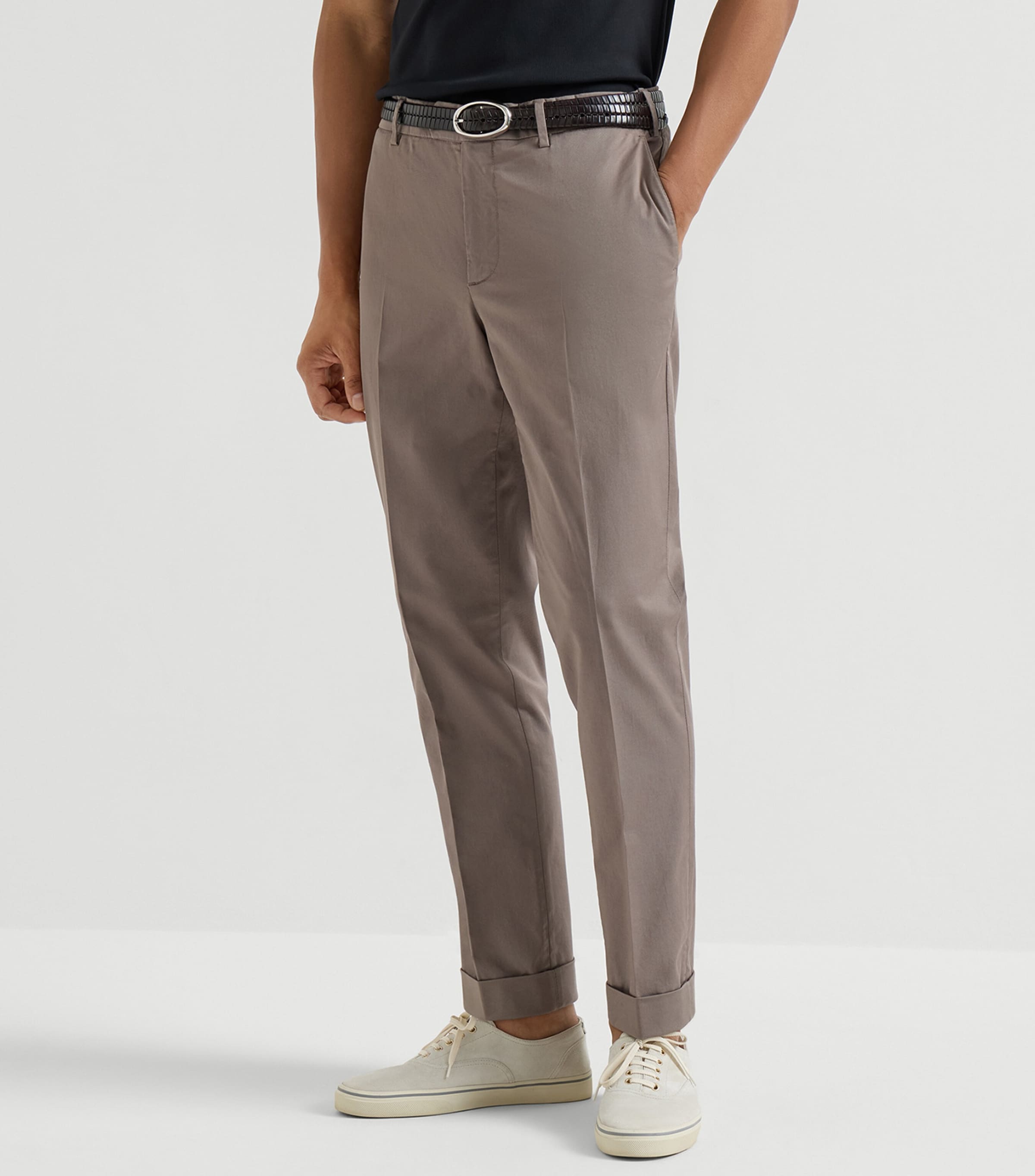BRUNELLO CUCINELLI　コットンレーヨンパンツ　I38 Brunello Cucinelli Brown Stretch-Cotton Comfort Gabardine Italian