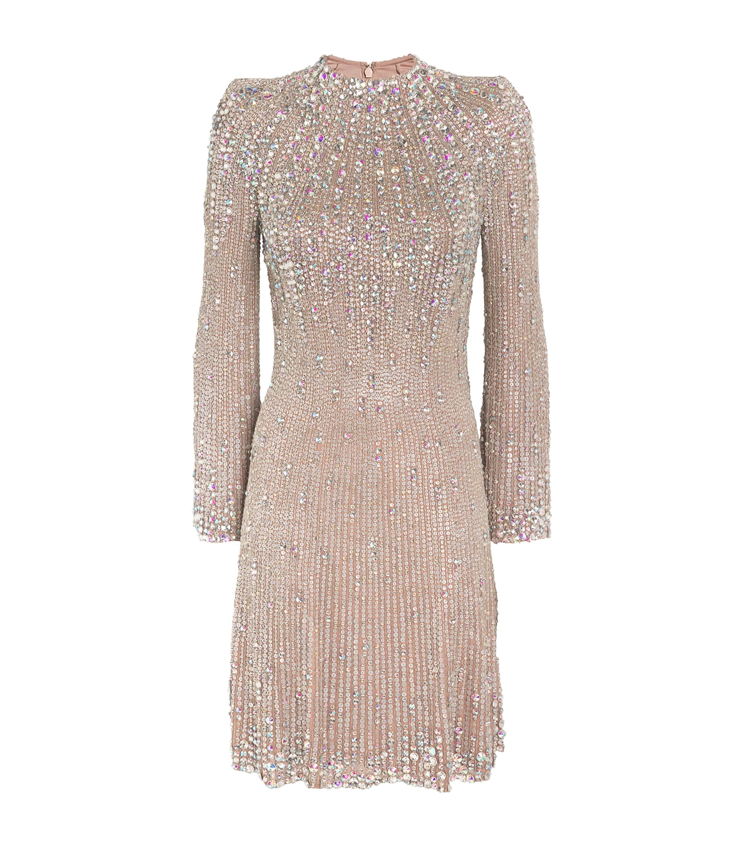 Jenny Packham Crystal Crunch Paris Mini Dress In Beige