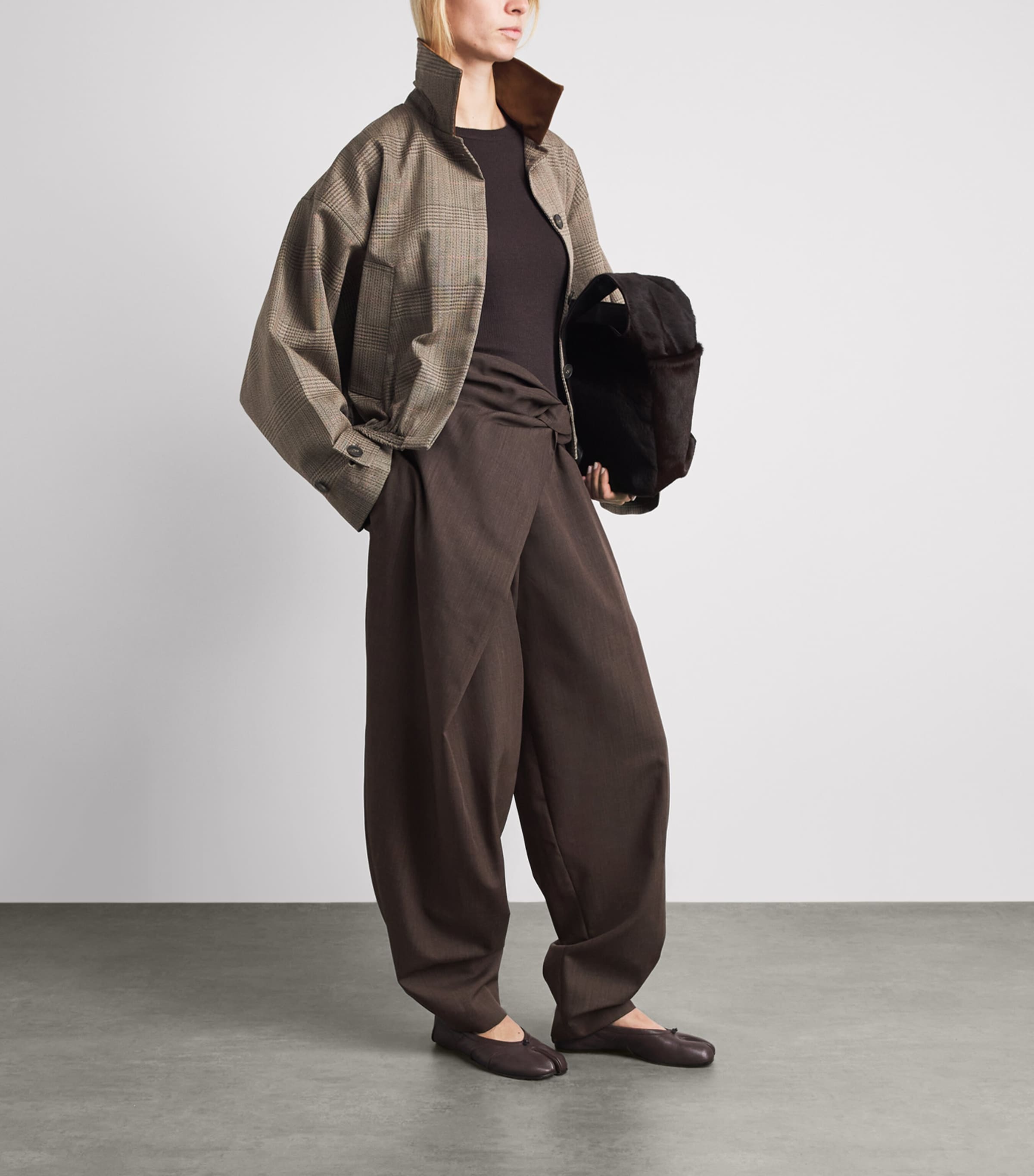 Róhe Womens Wool Sarong-Knot Trousers Dark Brown Image 2
