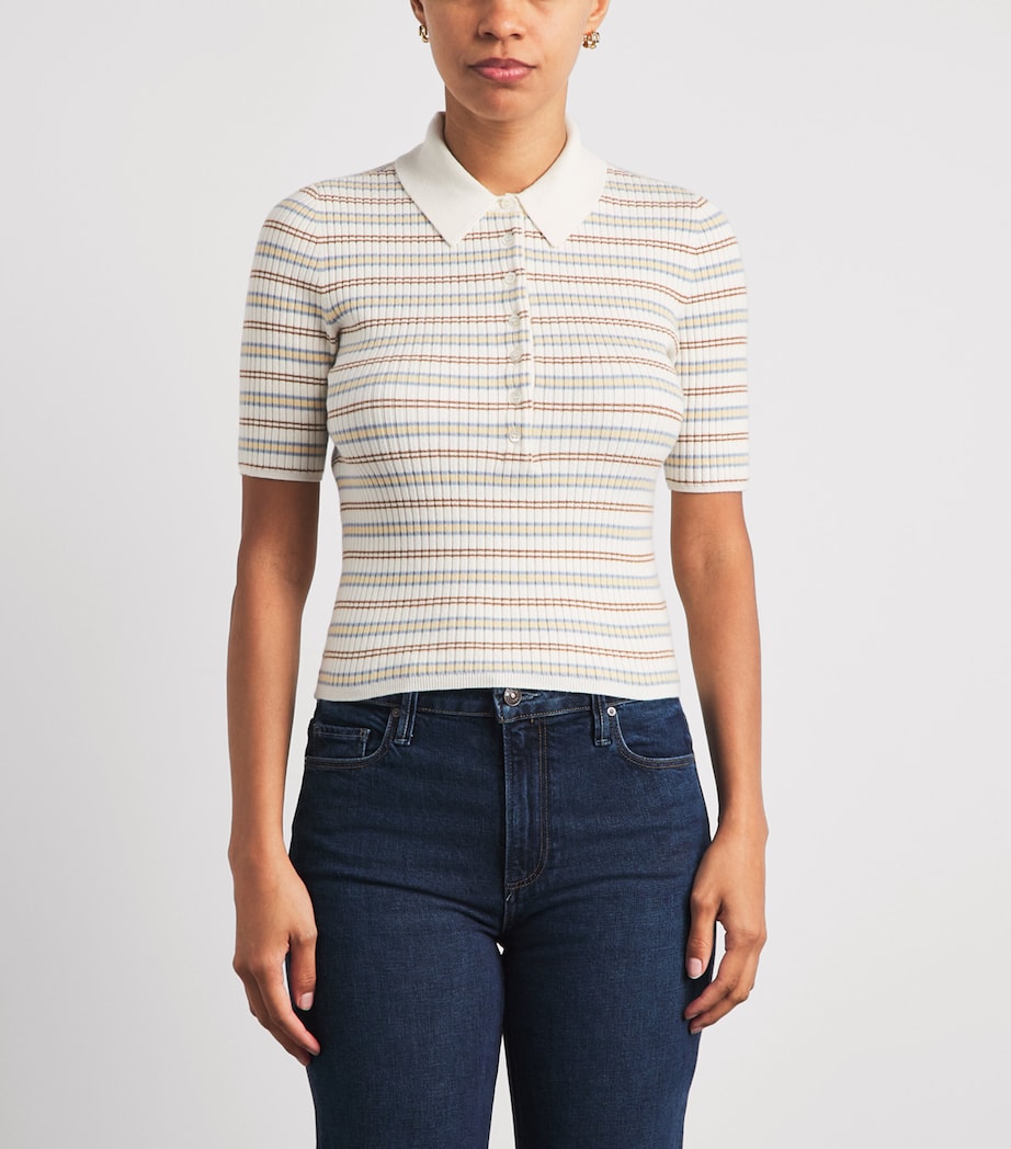 PAIGE Womens Stripe Summit Polo Shirt White Multi Image 4
