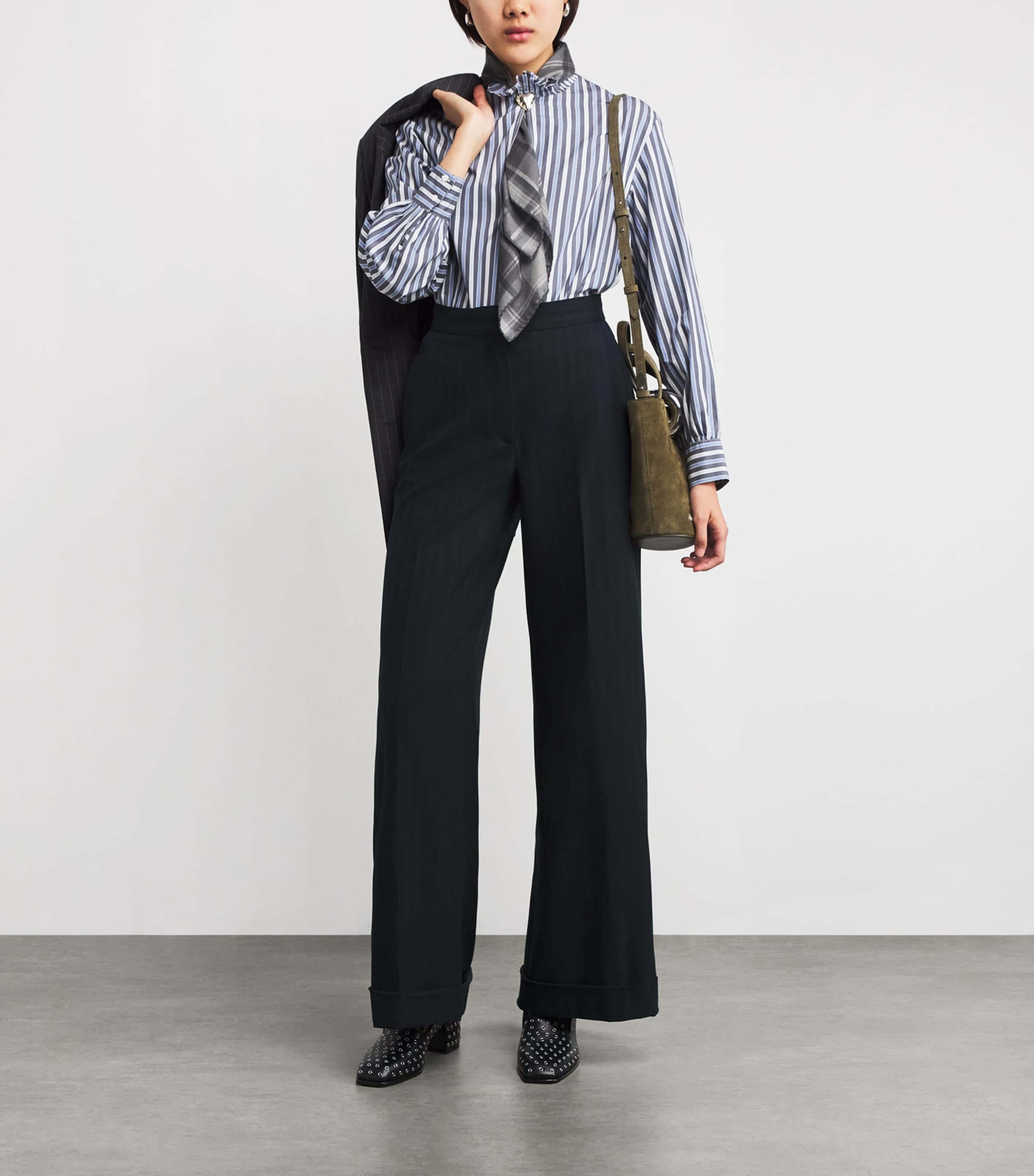 Pinstripe Wide-Leg Tailored Trousers DUAL-COLOR Image 2