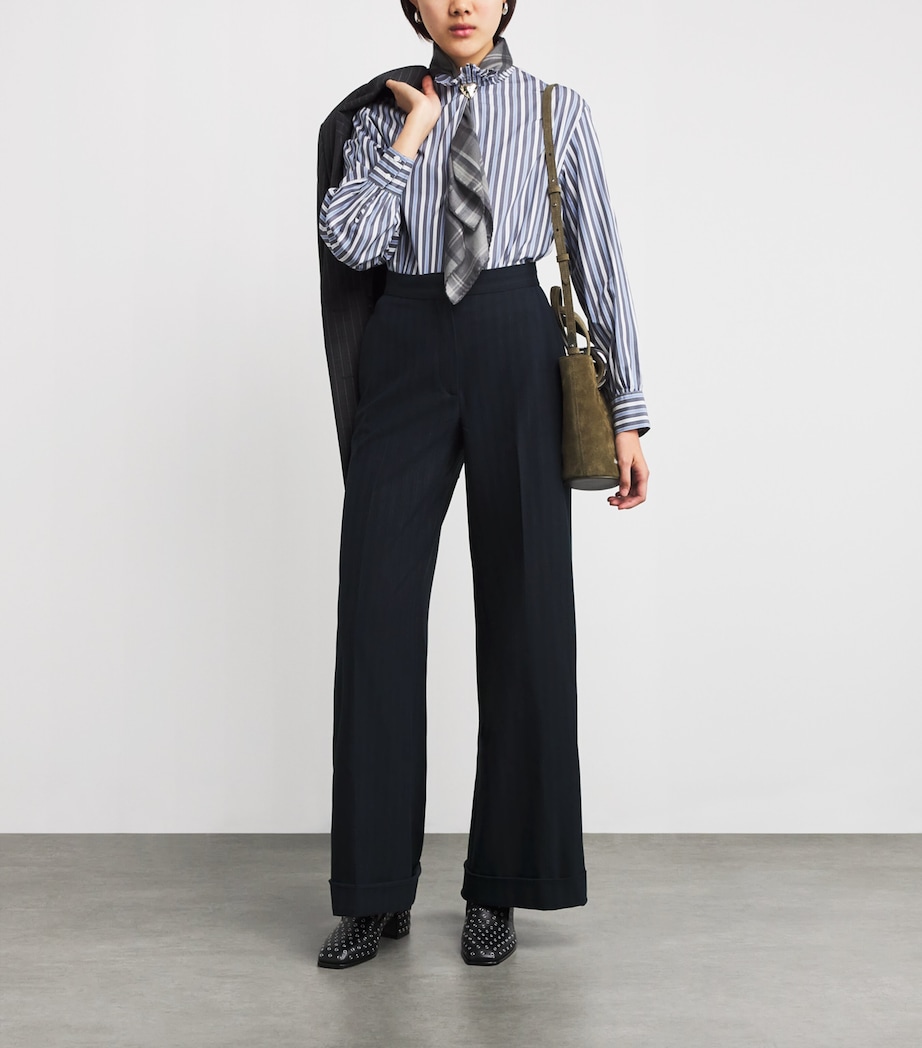 Pinstripe Wide-Leg Tailored Trousers DUAL-COLOR Image 2