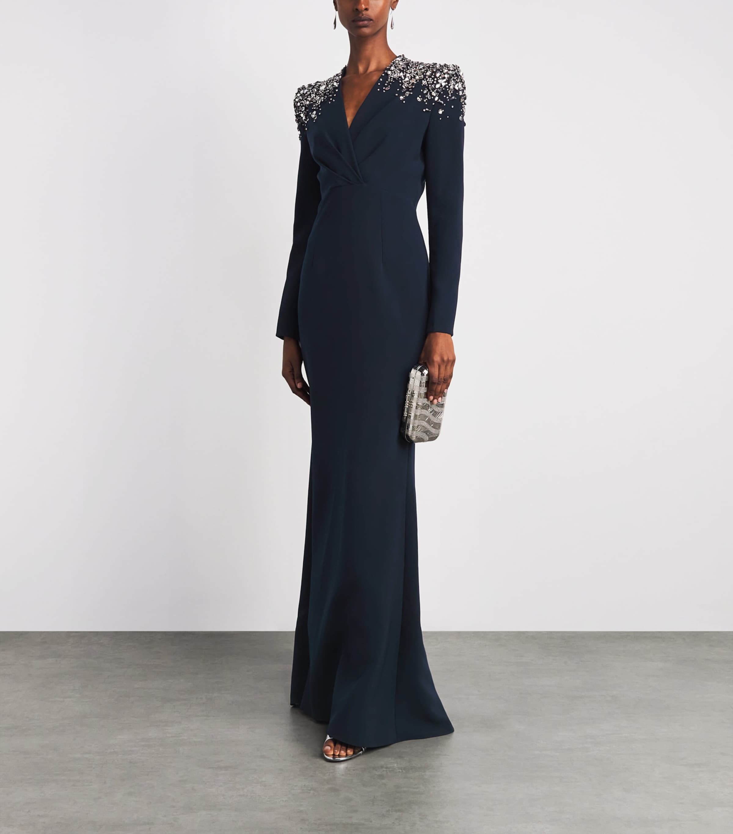 Jenny Packham Womens Embellished Quicksilver Maxi Dress Ink Image 2