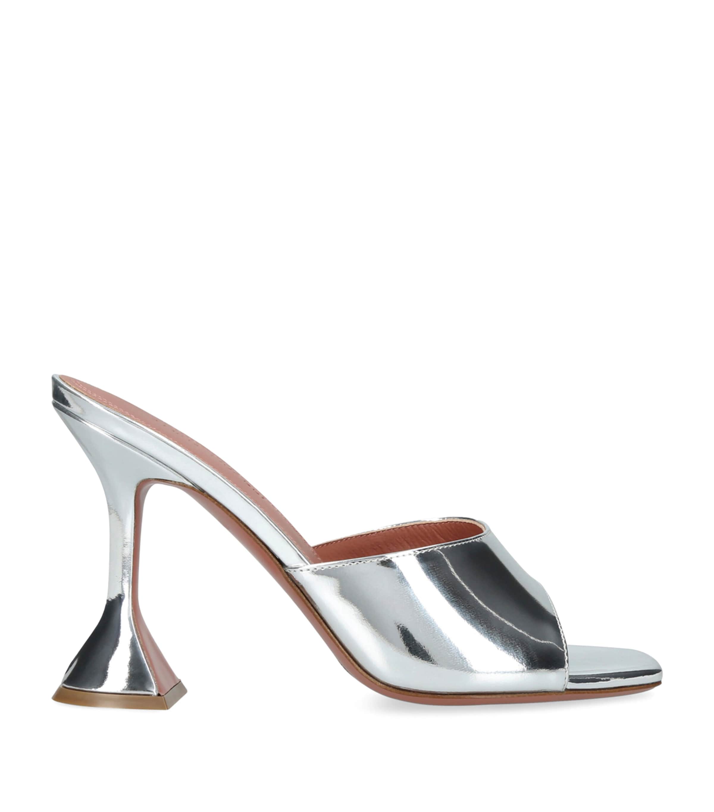 Shop Amina Muaddi Mirror Lupita Mules 95 In Silver