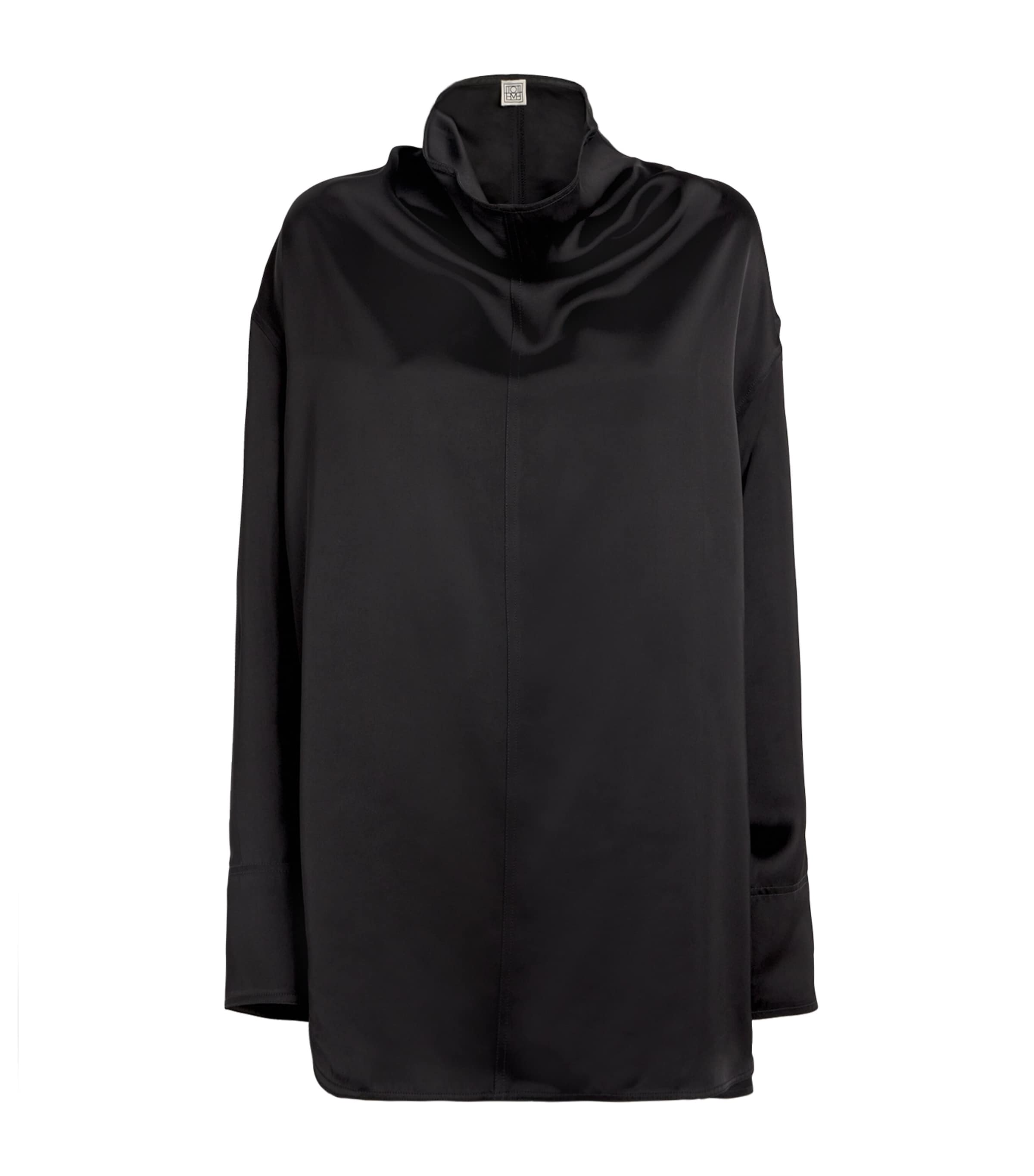 Totême Satin Funnel-neck Blouse In Black