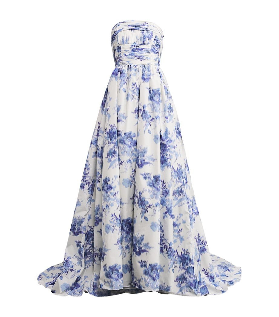 Strapless Gathered-Bodice Gown 146 IVORY/BLUE Image 1