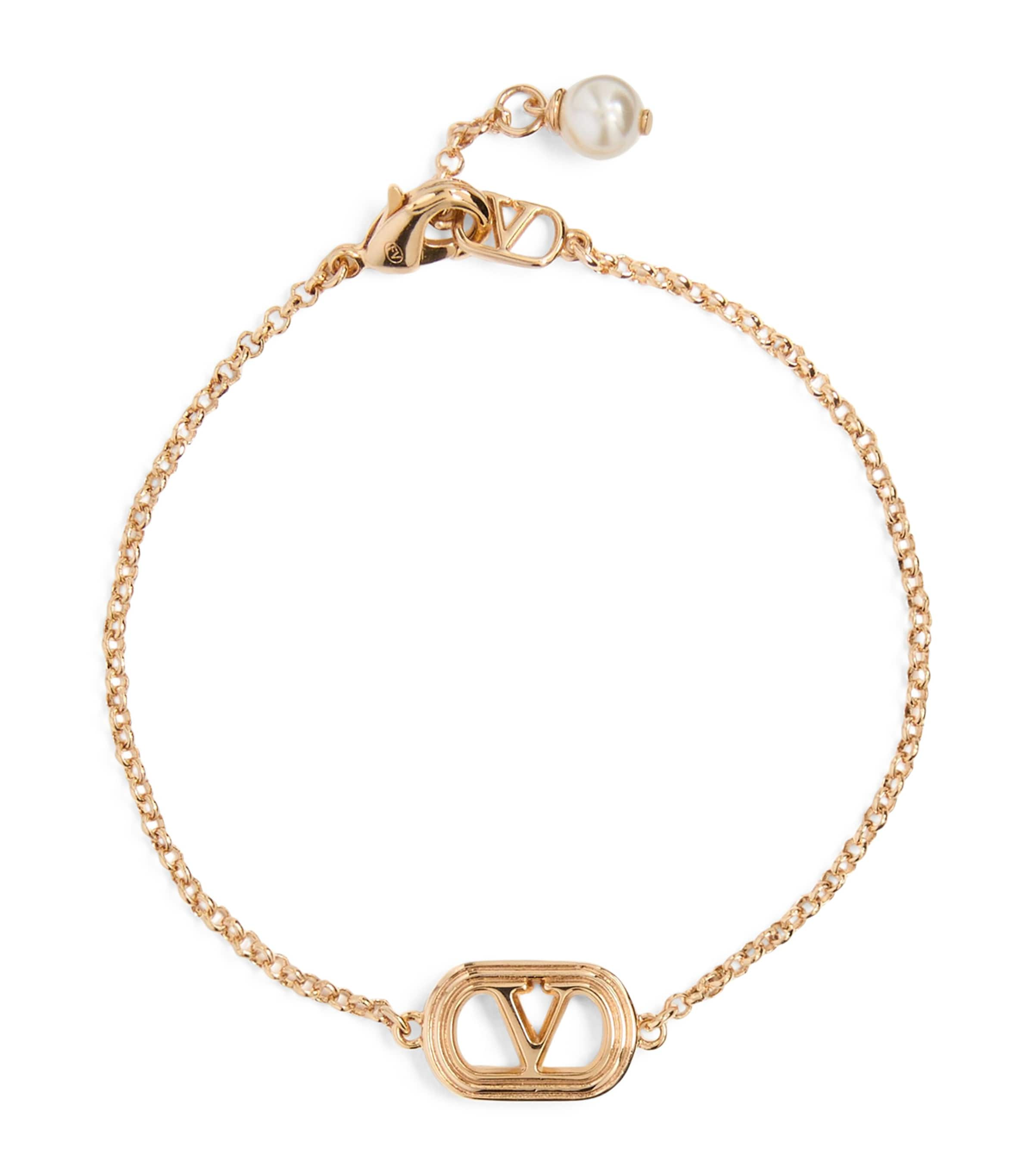 Shop Valentino Ovalette Vlogo Bracelet In Gold