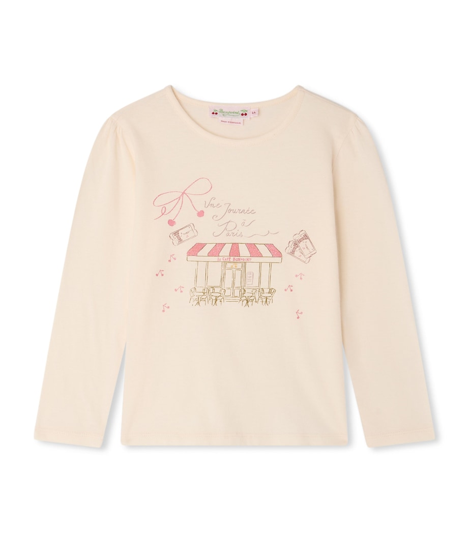 Bonpoint Cotton Printed Long-Sleeve T-Shirt (4 Years) Rose Chamallow Image 1