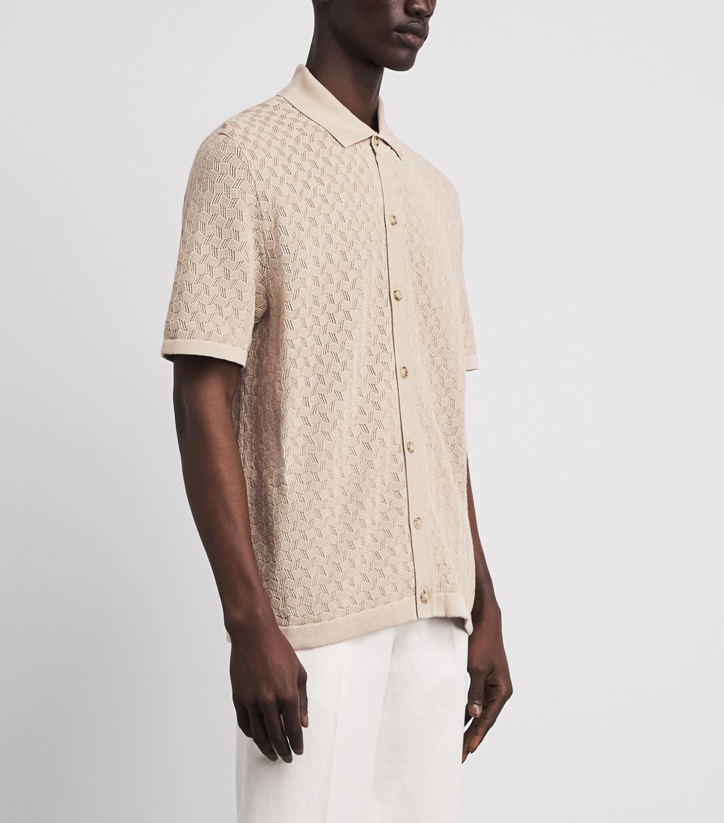 BOSS Mens Jacquard Short-Sleeve Shirt Open Beige Image 4
