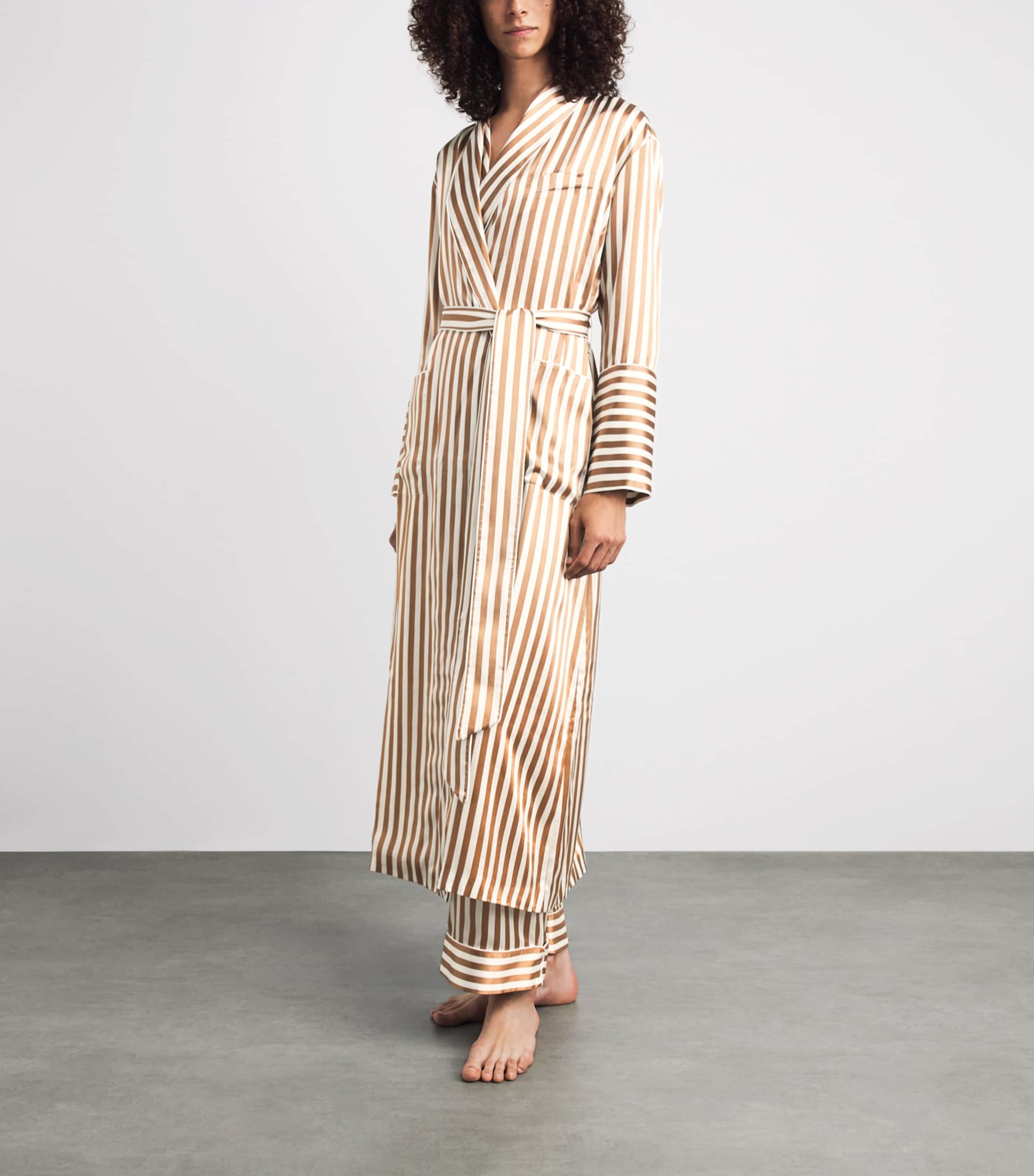 Olivia von Halle Womens Silk Capability Stripe Robe Solene Image 2