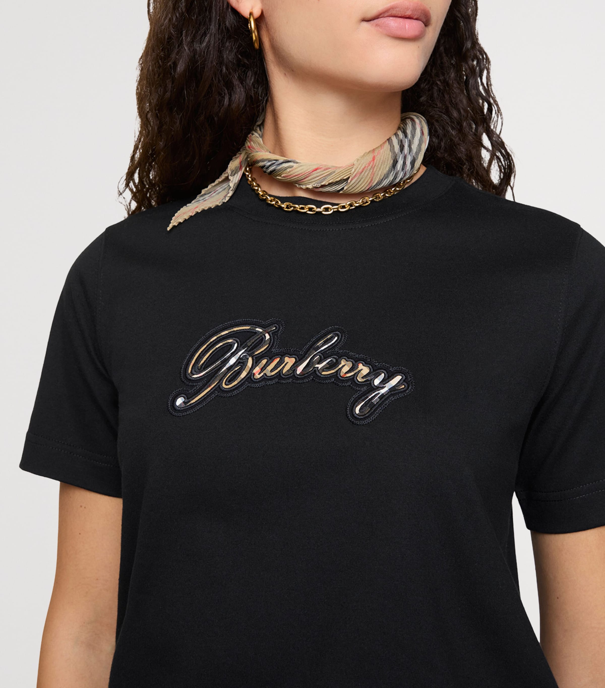 Cotton Check Logo T-Shirt BLACK Image 3