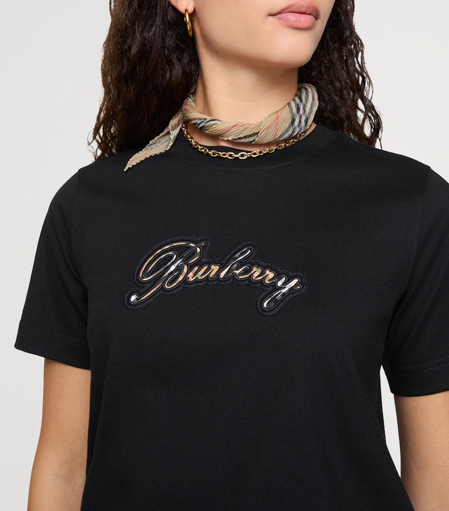 Cotton Check Logo T-Shirt BLACK Image 3